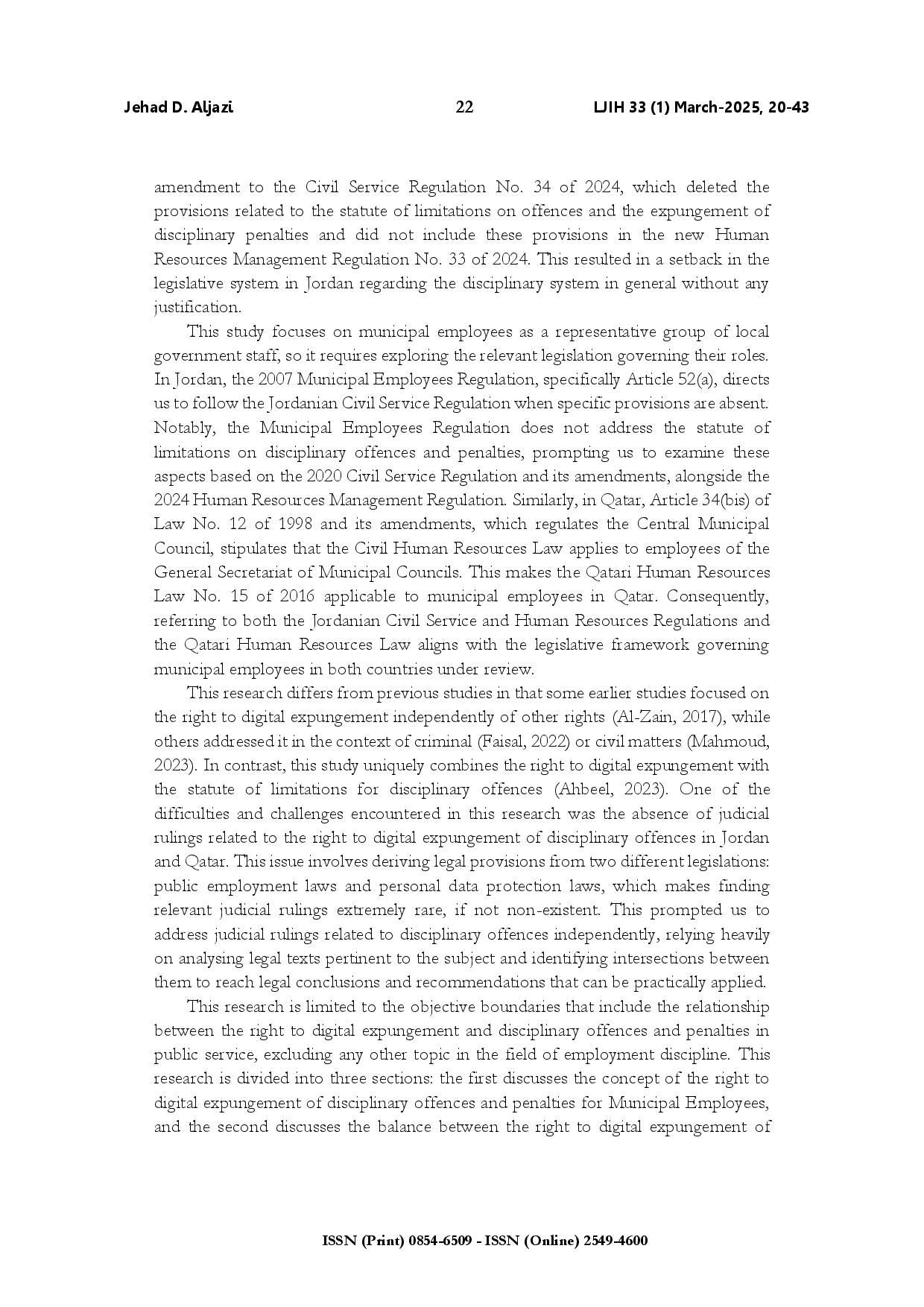 juris The right of local government employees to expungement of disciplinary offences processed digitally in Jordanian and Qatari legislation