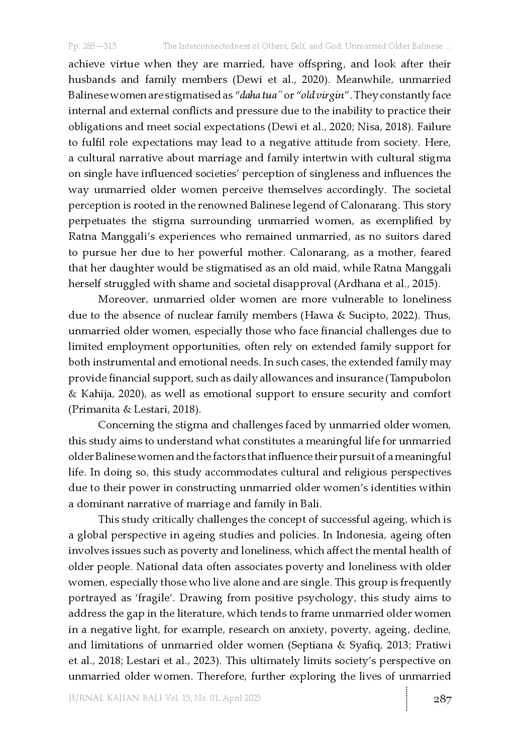 juris The Interconnectedness of Others Self and God Unmarried Older Balinese Women s Journeys Toward a Meaningful Life