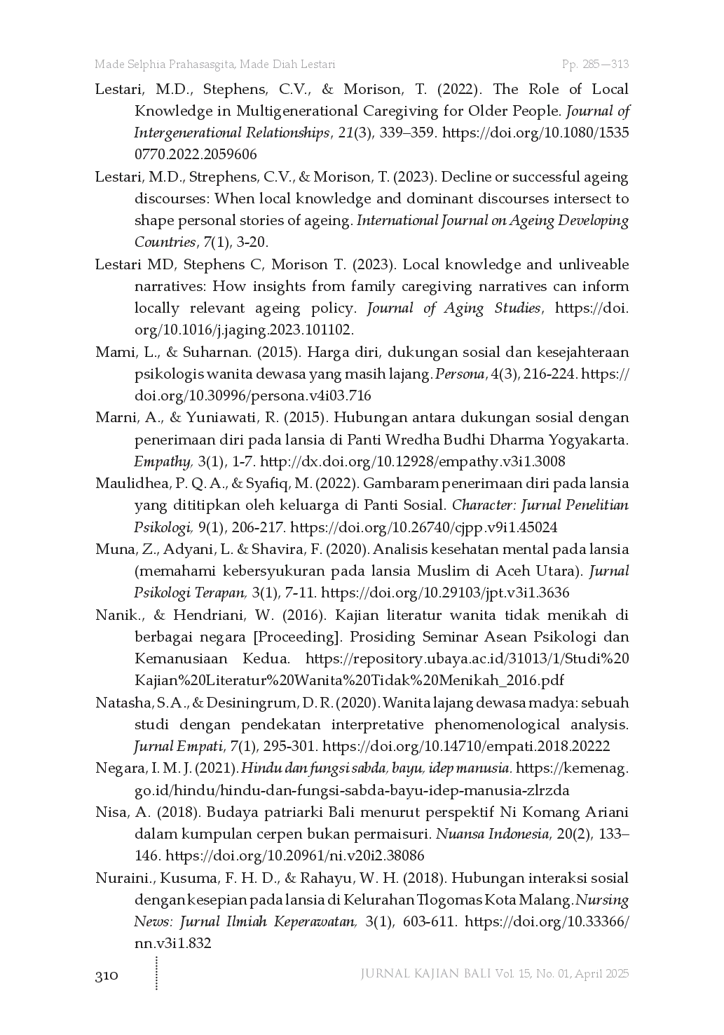 juris The Interconnectedness of Others Self and God Unmarried Older Balinese Women s Journeys Toward a Meaningful Life