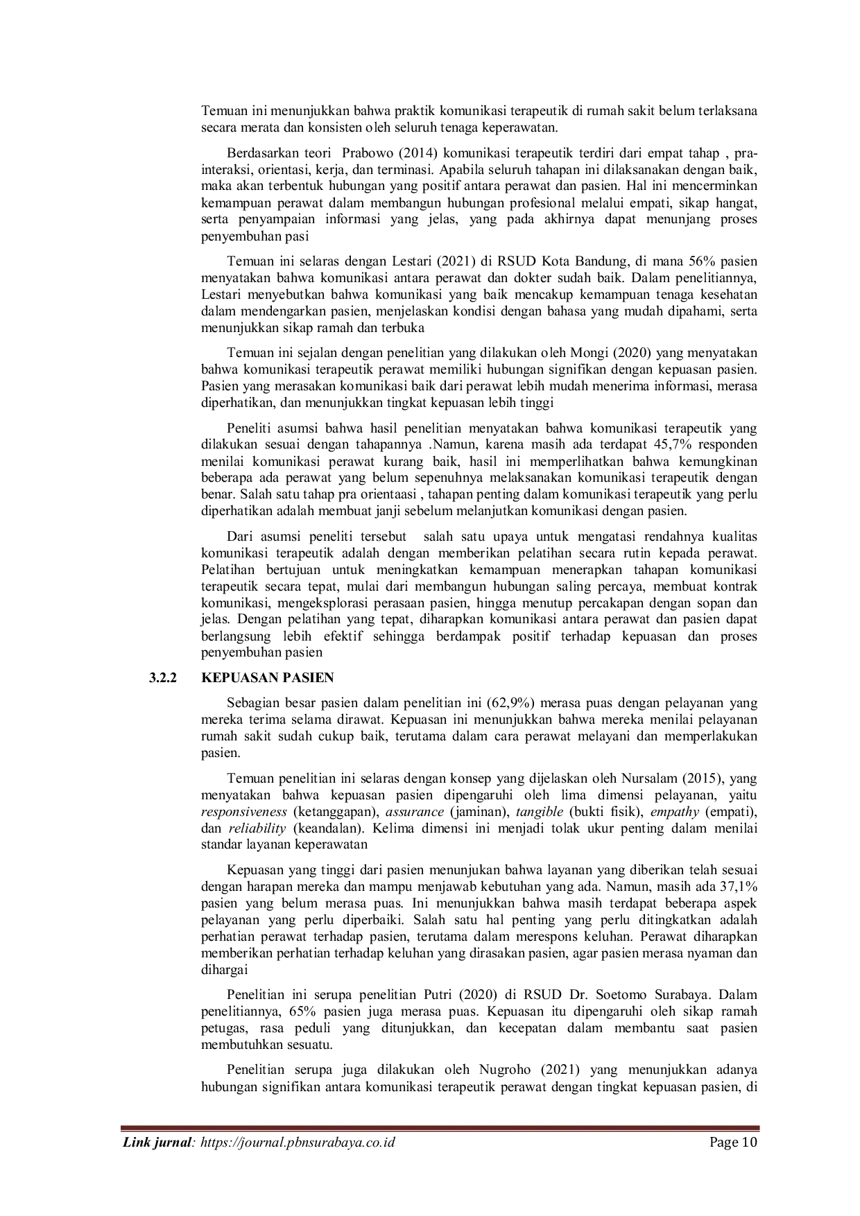 JURIS Hubungan Komunikasi Terapeutik Perawat Terhadap Kepuasan Pasien Di Ruang Rawat Inap Rumah Sakit Umum Madina Bukittinggi Tahun 2025