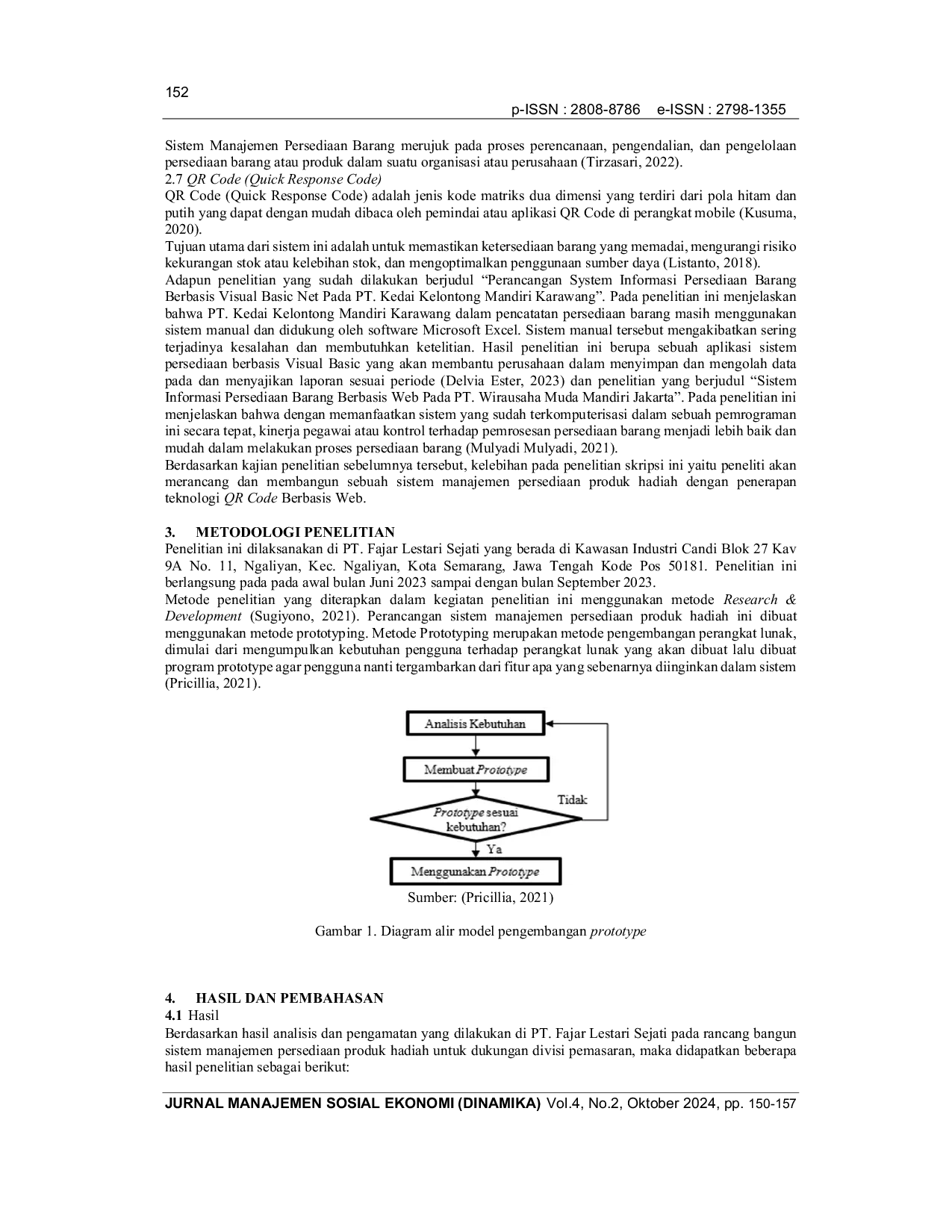 JURIS Rancang Bangun Sistem Manajemen Persediaan Produk Hadiah Untuk Dukungan Divisi Pemasaran Pada Kantor Cabang PT Fajar Lestari Sejati Dengan Penerapan Teknologi QR Code Berbasis Web