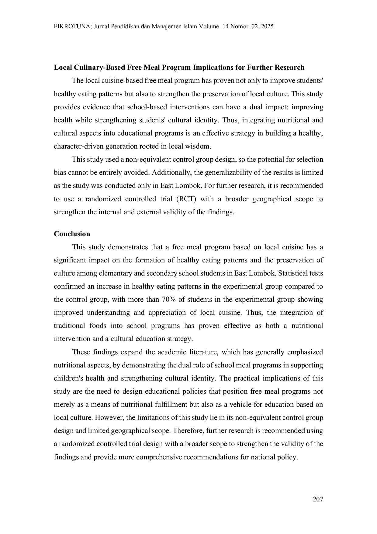 JURIS The Impact of Free Meal Programs in the Education Curriculum on the Formation of Healthy Eating Patterns and the Preservation of Local Culture in East Lombok