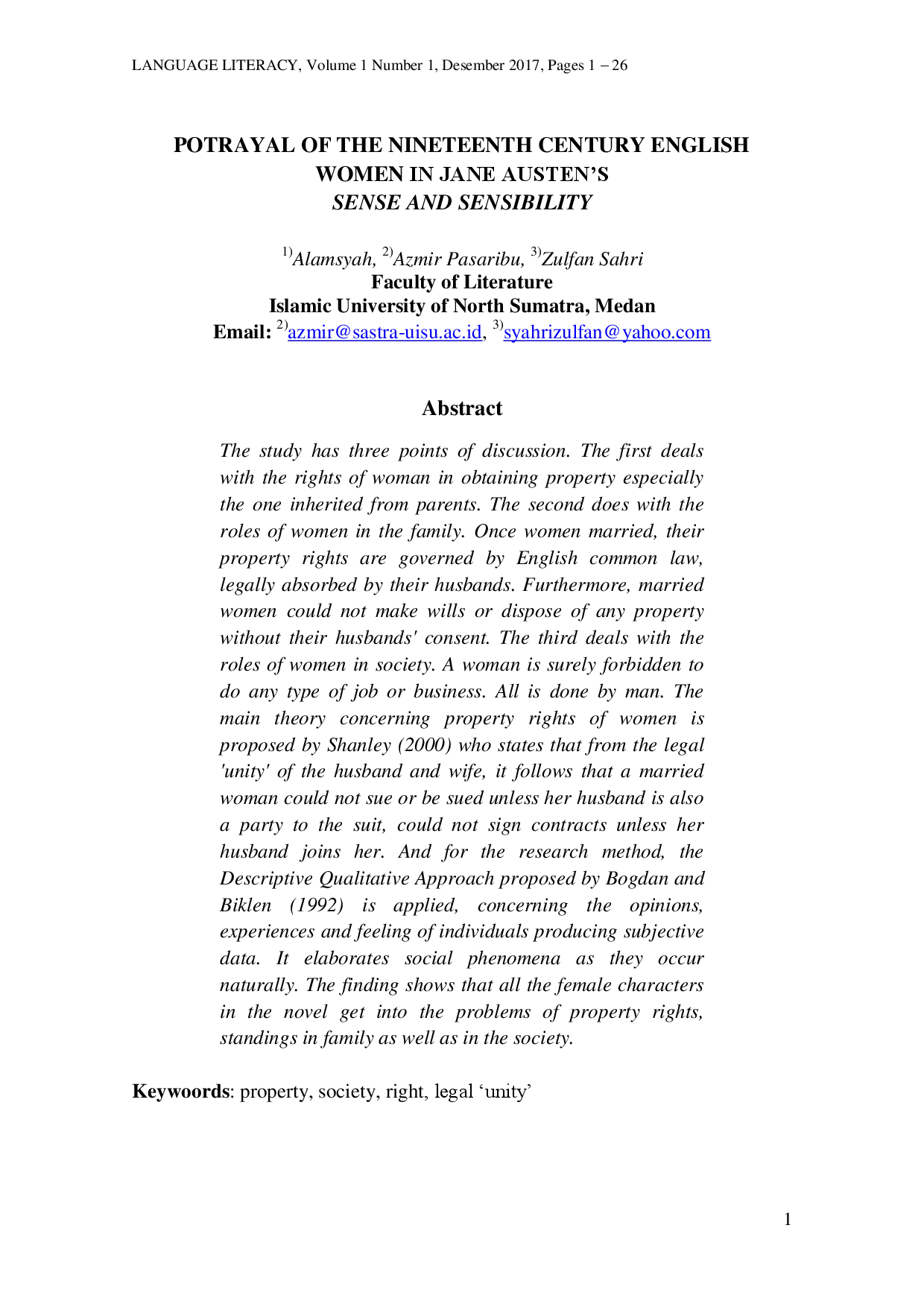 juris Portrayal of the Nineteenth Century English Women in Jane Austen s Sense and Sensibility