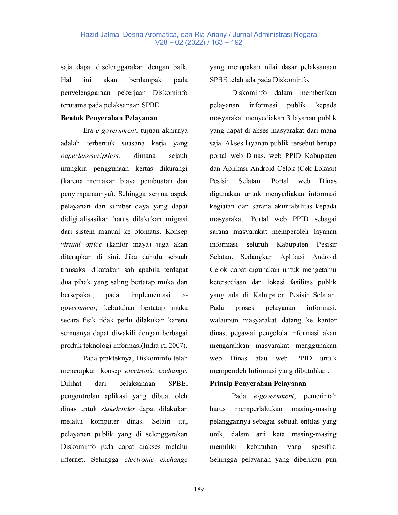 JURIS Analisis Penerapan Paradigma E Government Pada Dinas Komunikasi Dan Informatika Kabupaten Pesisir Selatan