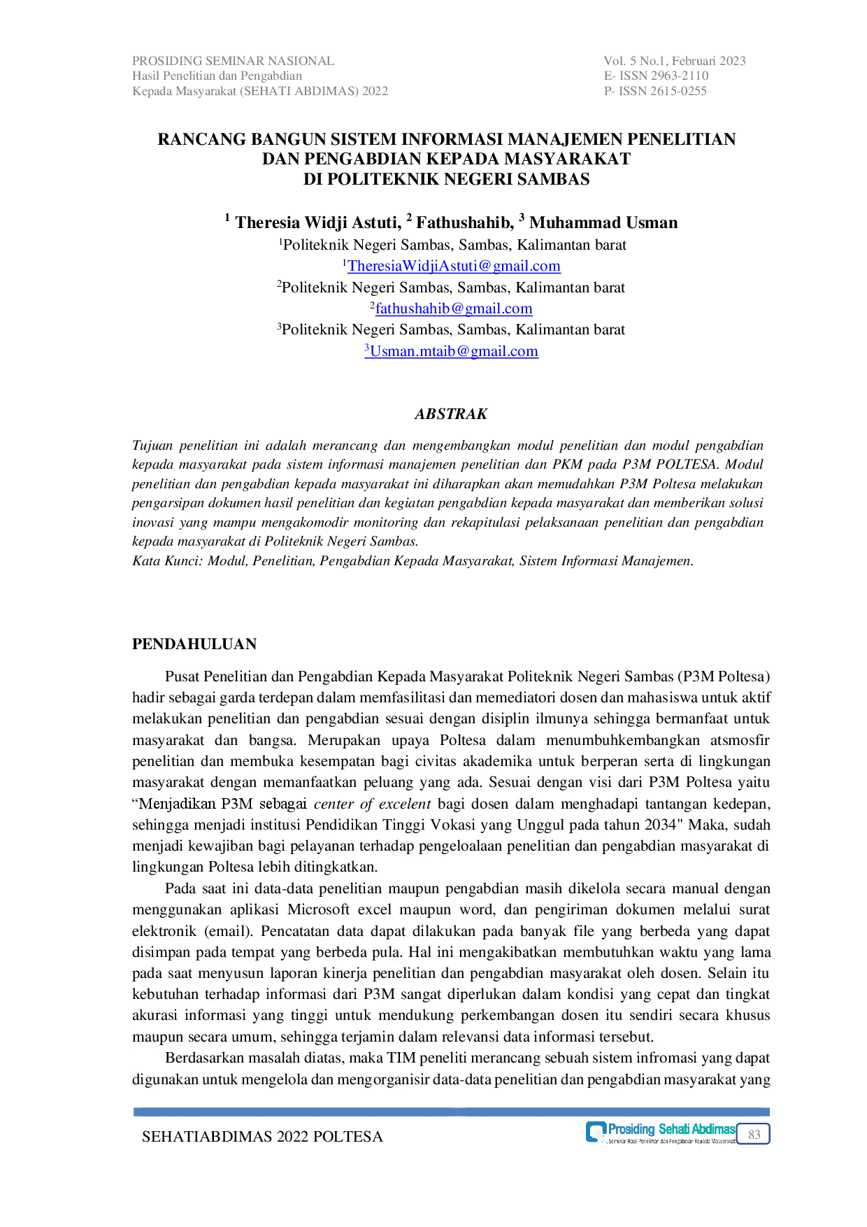 JURIS Rancang Bangun Sistem Informasi Manajemen Penelitian Dan Pengabdian Kepada Masyarakat Di Politeknik Negeri Sambas