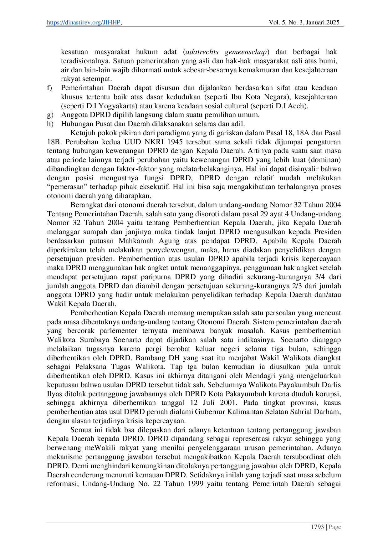 JURIS Reformasi Sistem Pemberhentian Kepala Daerah dalam Peraturan Pemerintah Daerah Indonesia