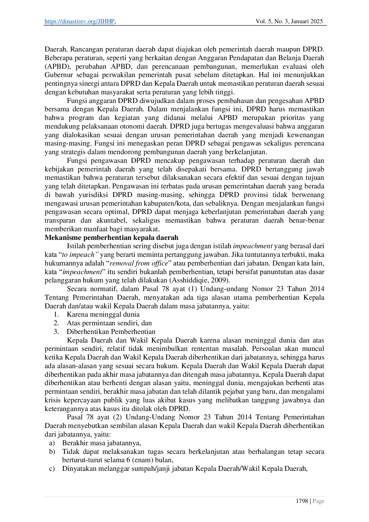 JURIS Reformasi Sistem Pemberhentian Kepala Daerah dalam Peraturan Pemerintah Daerah Indonesia