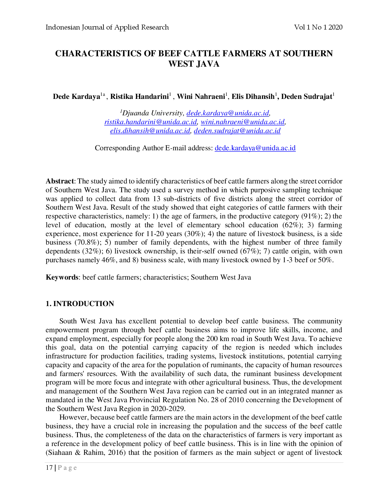 juris Characteristics of Beef Cattle Farmers at Southern West Java