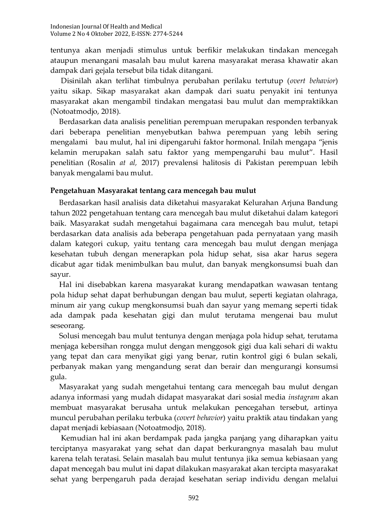 JURIS Knowledge of the Community About Halitosis Using Instagram in Arjuna Village Bandung