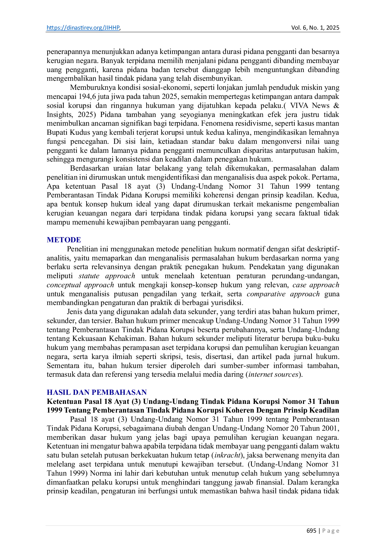 JURIS Rekonstruksi Pidana Tambahan Pengembalian Kerugian Keuangan Negara dalam Tindak Pidana Korupsi Studi Kasus Putusan PN Surabaya Nomor 86 Pid Sus Tpk 2023 Pn Sby