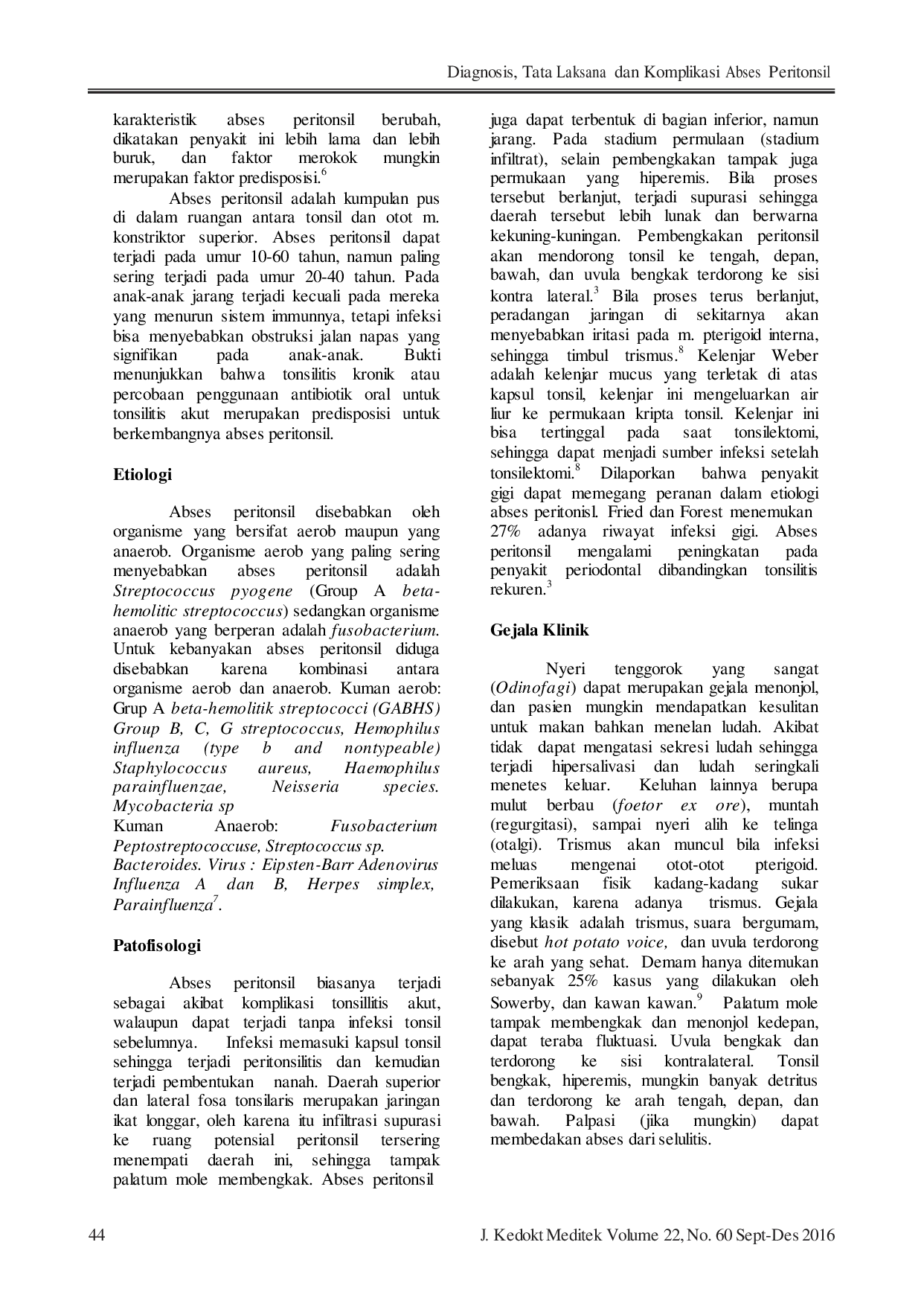JURIS Diagnosis Tata Laksana dan Komplikasi Abses Peritonsil