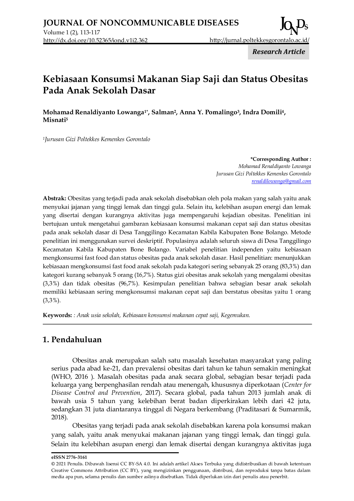 JURIS Kebiasaan Konsumsi Makanan Siap Saji dan Status Obesitas Pada Anak Sekolah Dasar