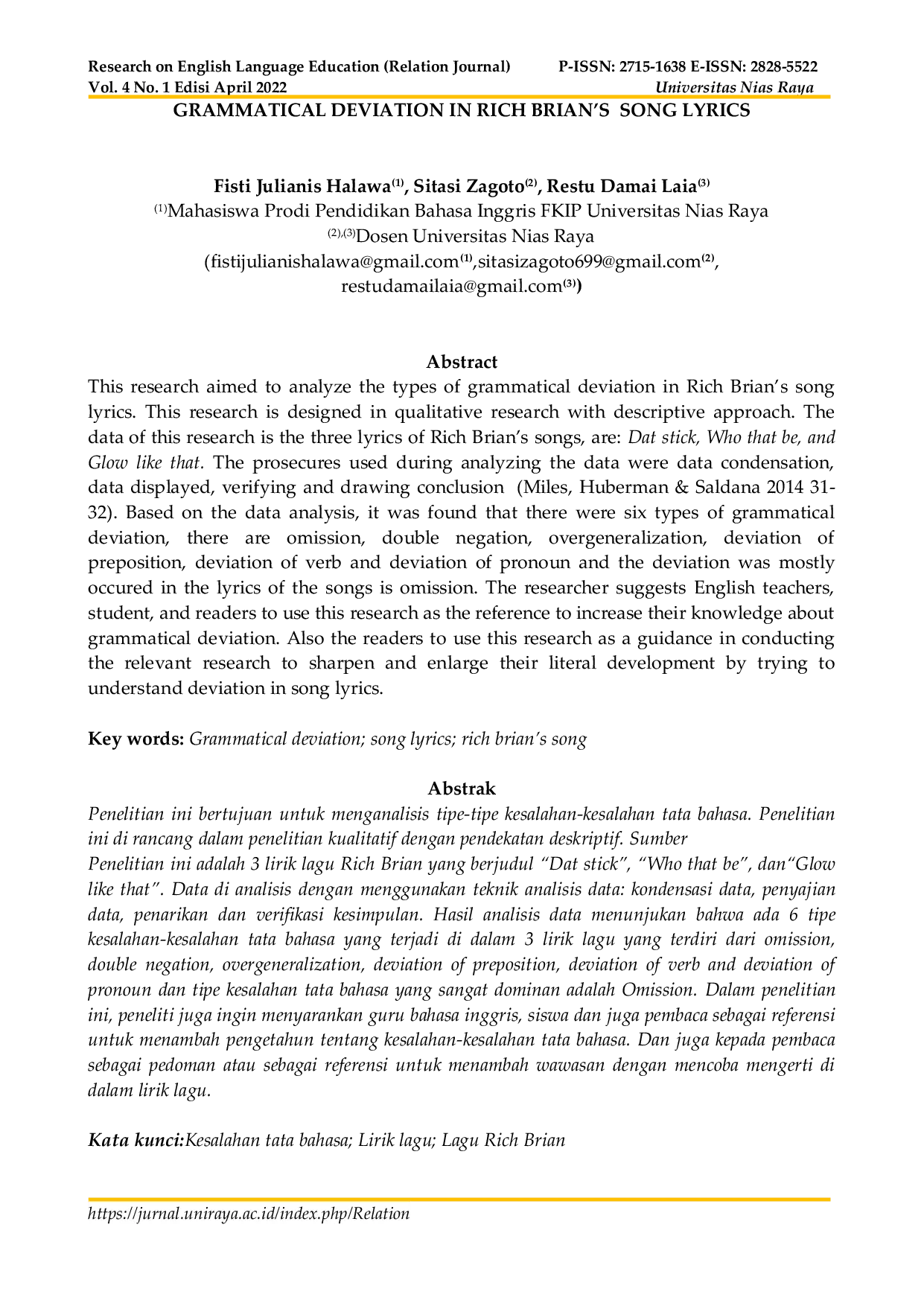 JURIS Grammatical Deviation In Rich Brian s Song Lyrics