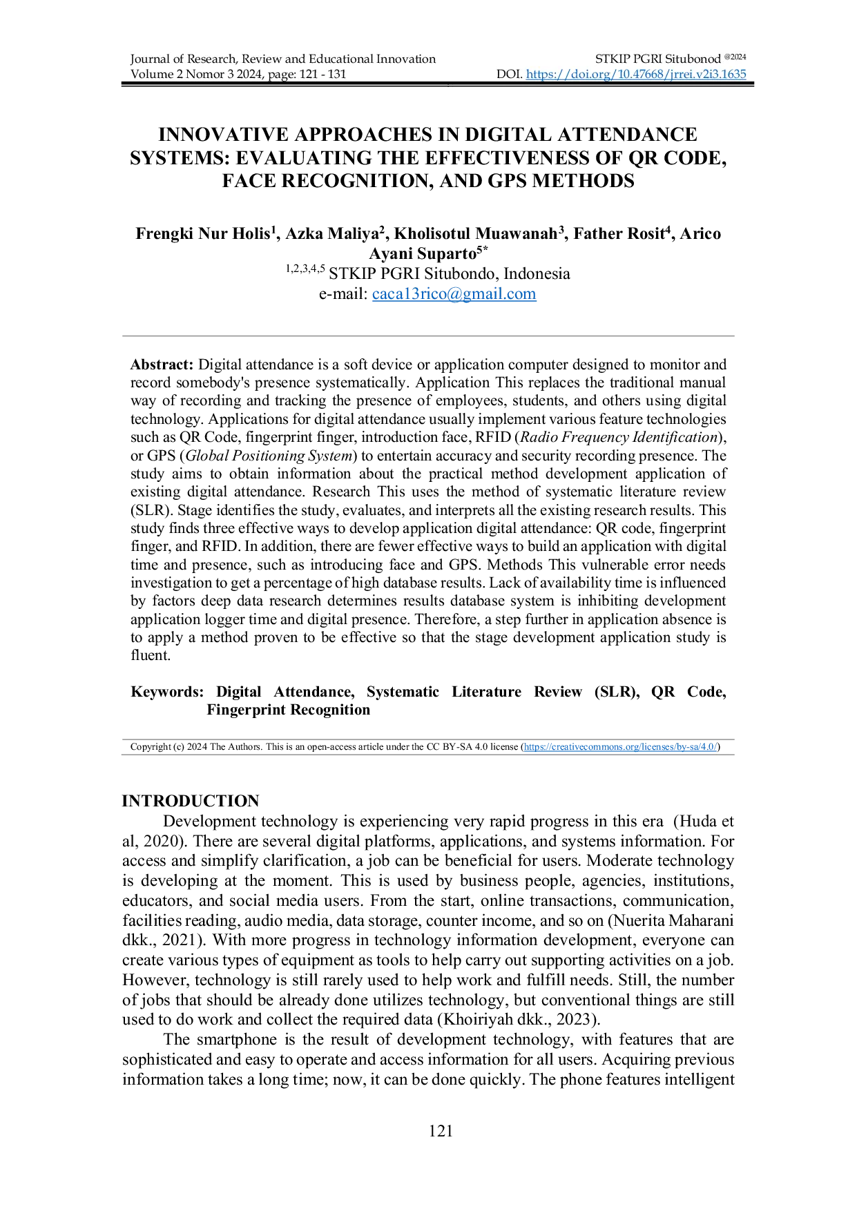 JURIS INNOVATIVE APPROACHES IN DIGITAL ATTENDANCE SYSTEMS EVALUATING THE EFFECTIVENESS OF QR CODE FACE RECOGNITION AND GPS METHODS