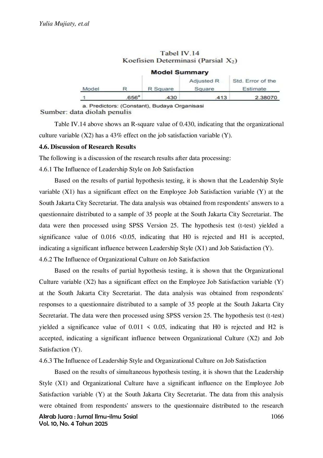 JURIS The Influence of Leadership Style and Organizational Culture on Employee Job Satisfaction at the Secretariat of the South Jakarta City Administration