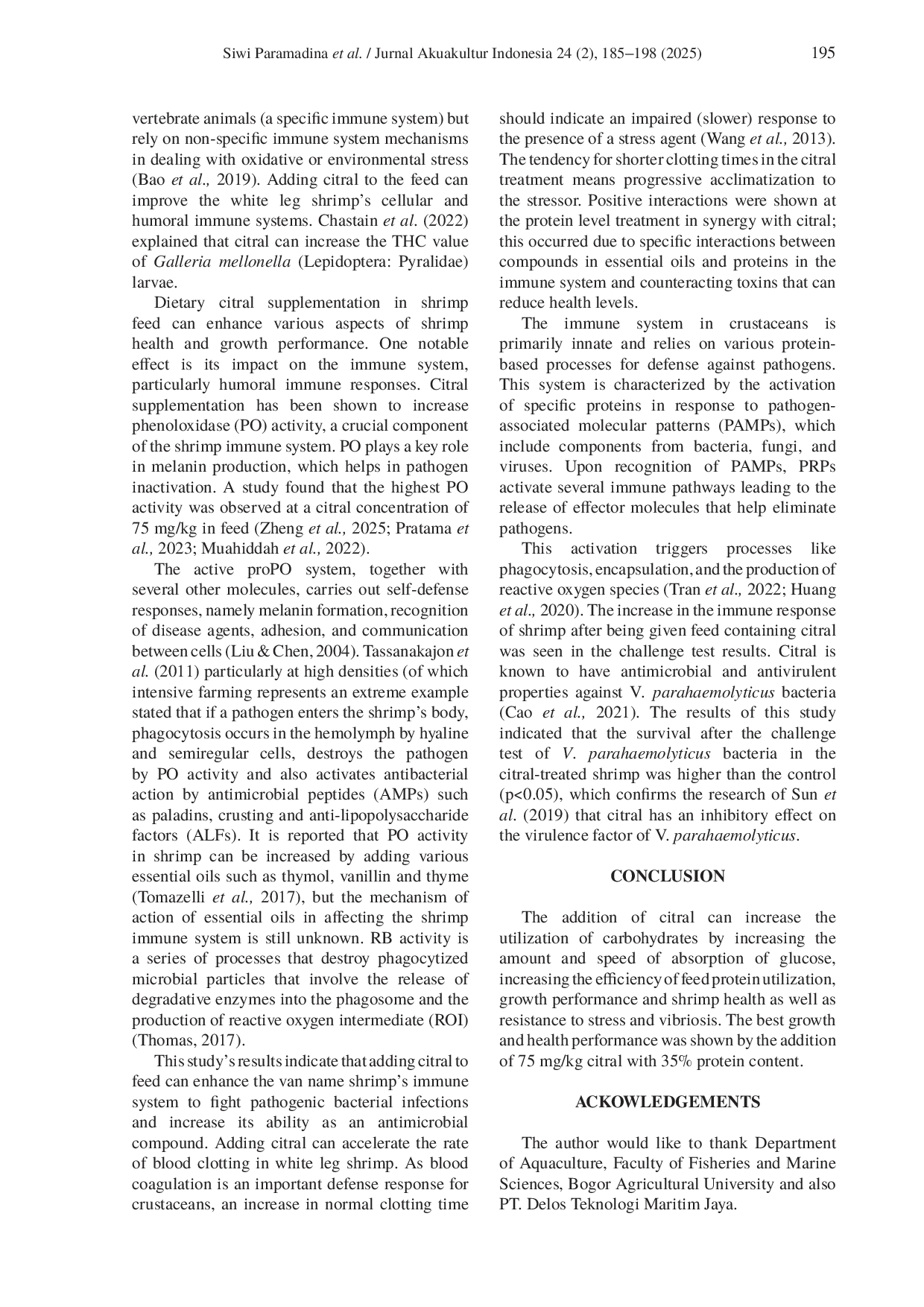 JURIS Growth and health performance of pacific white shrimp fed diets with varying protein levels and citral supplementation