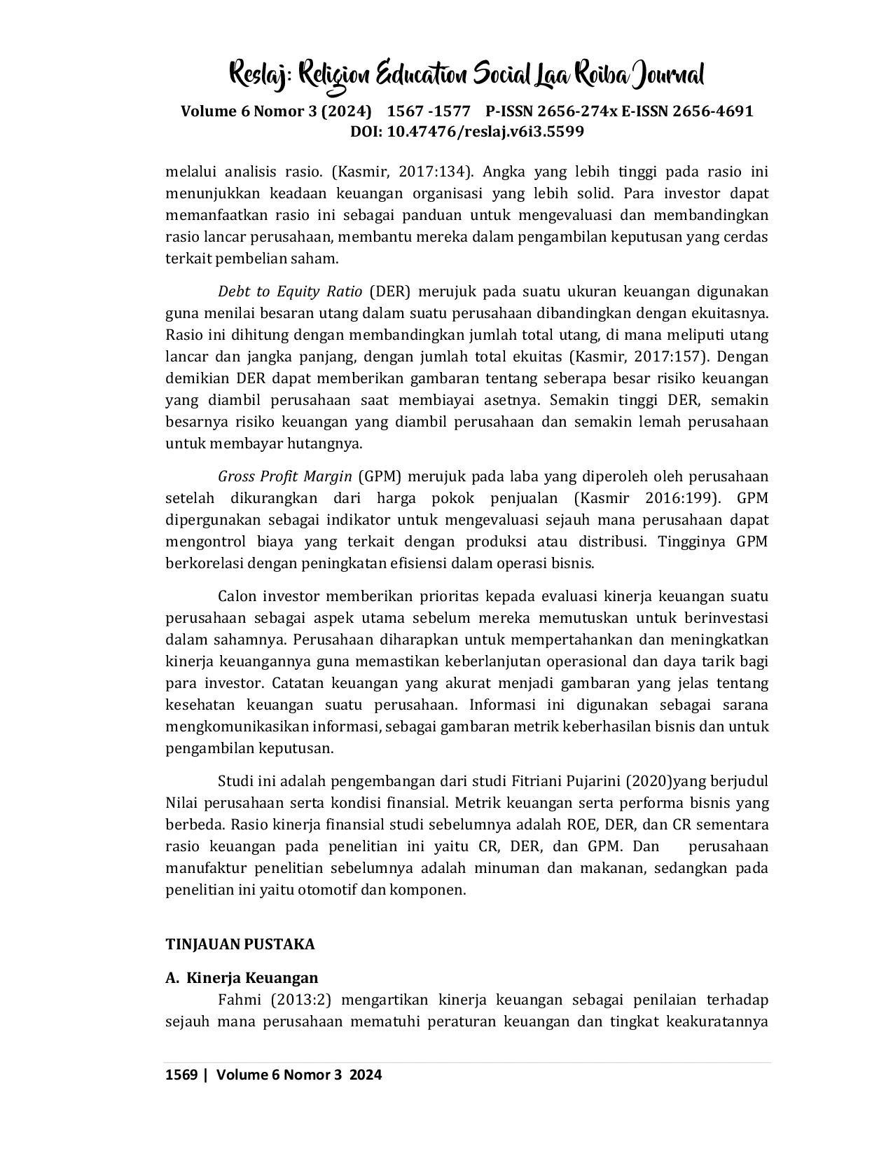 JURIS Pengaruh Kinerja Keuangan terhadap Nilai Perusahaan