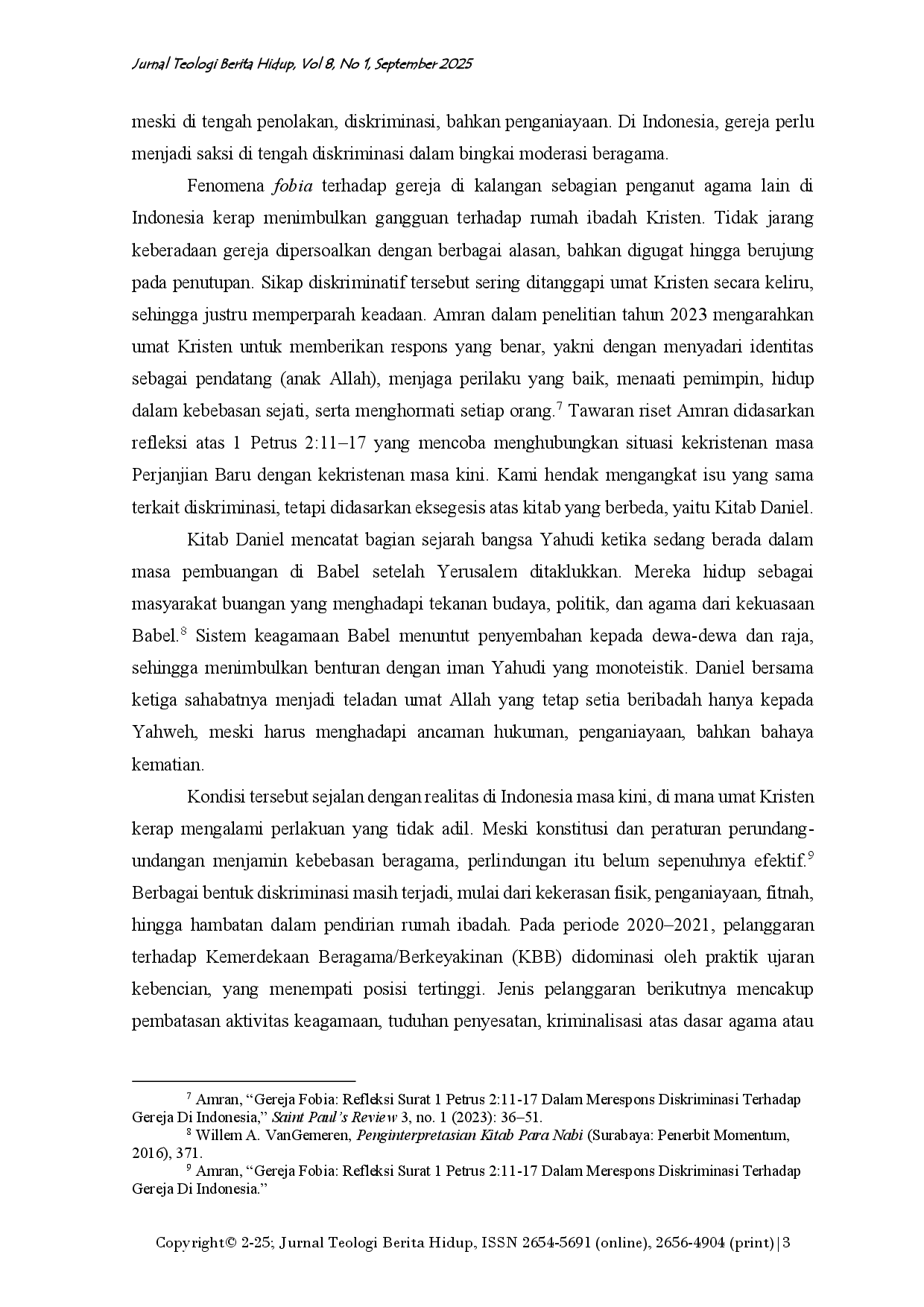 juris Menjadi Saksi di Tengah Diskriminasi Tafsiran Daniel 1 6 dalam Bingkai Moderasi Beragama di Indonesia