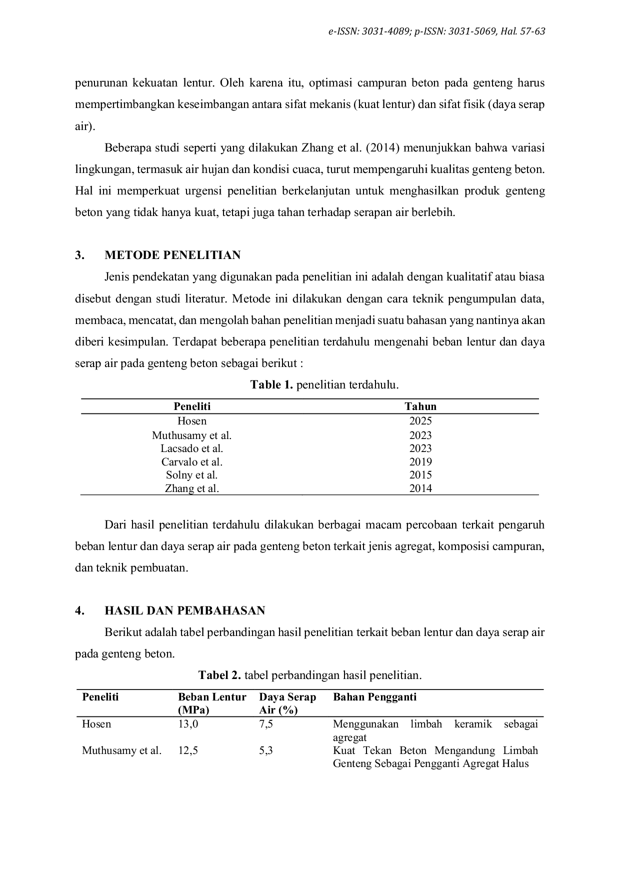 JURIS Analisis Beban Lentur dan Daya Serap Air pada Genteng Beton Literatur Review