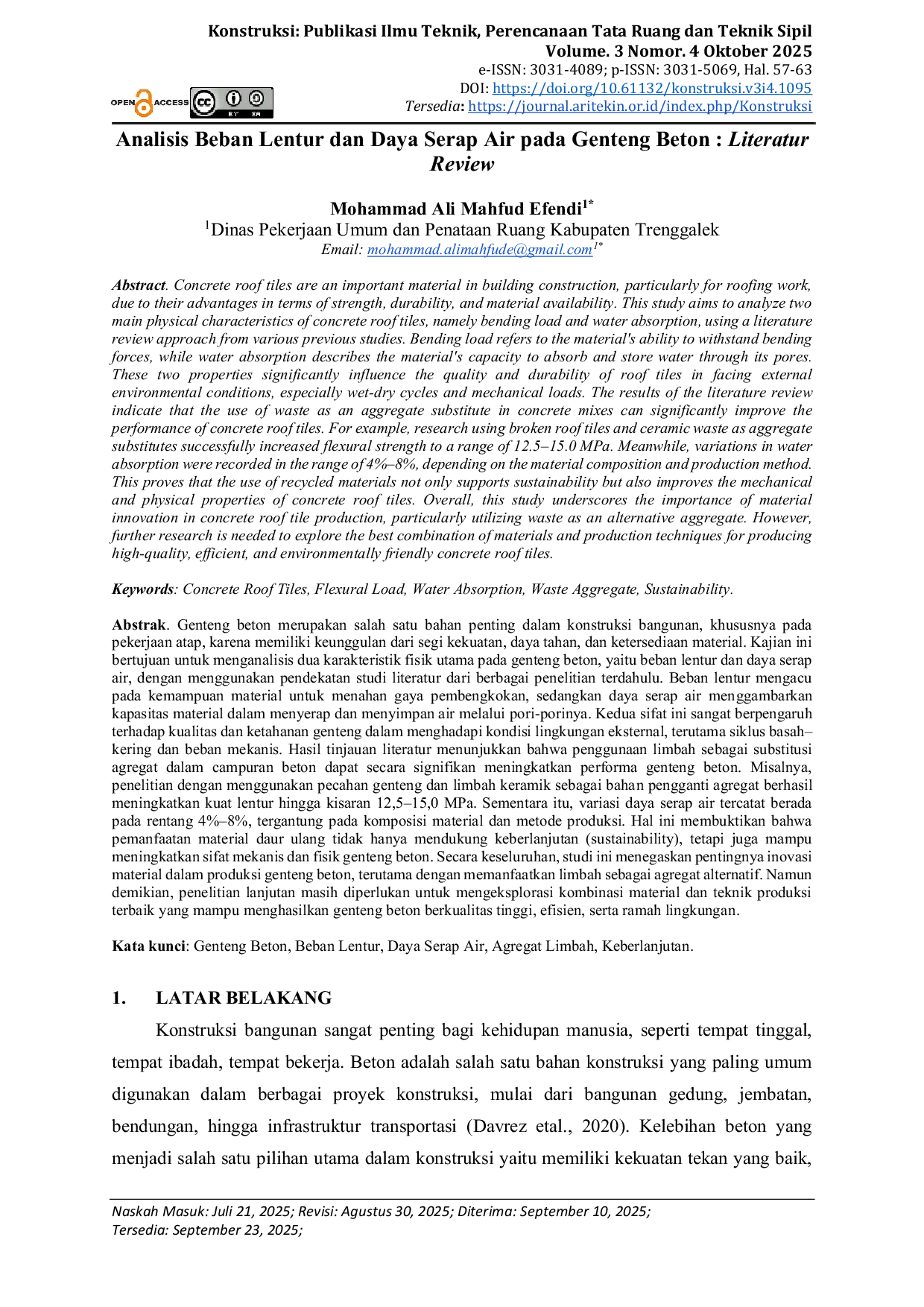 JURIS Analisis Beban Lentur dan Daya Serap Air pada Genteng Beton Literatur Review