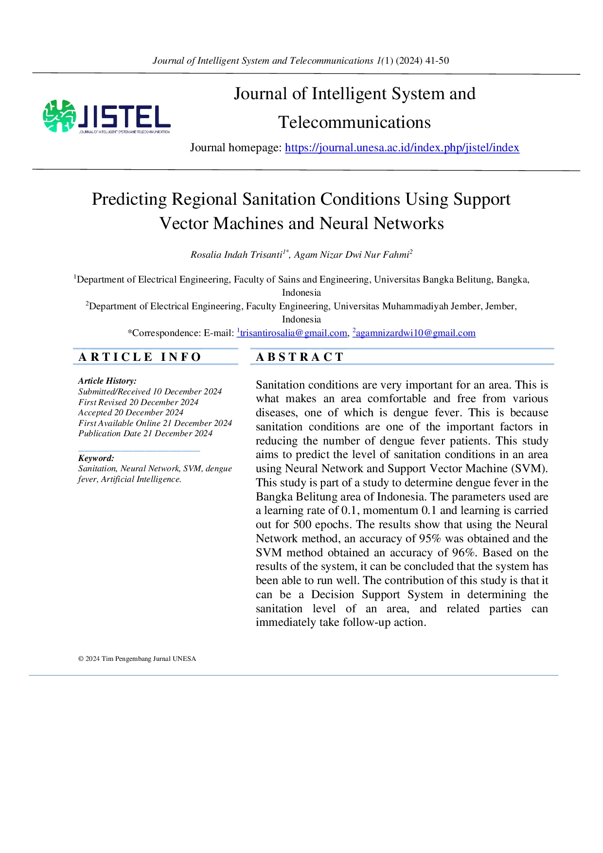 JURIS Predicting Regional Sanitation Conditions Using Support Vector Machines and Neural Networks