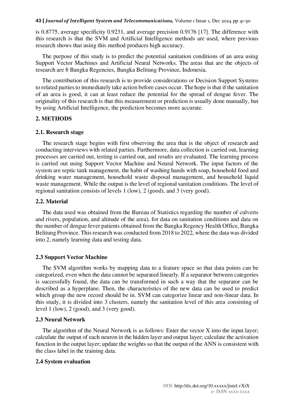 JURIS Predicting Regional Sanitation Conditions Using Support Vector Machines and Neural Networks
