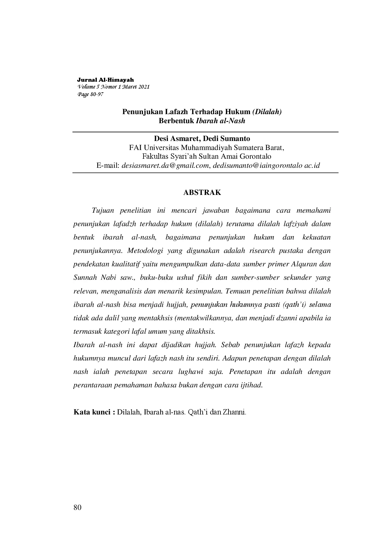 juris Penunjukan Lafazh Terhadap Hukum Dilalah Berbentuk Ibarah al Nash