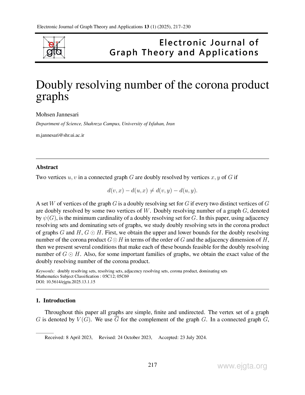 juris Doubly resolving number of the corona product graphs