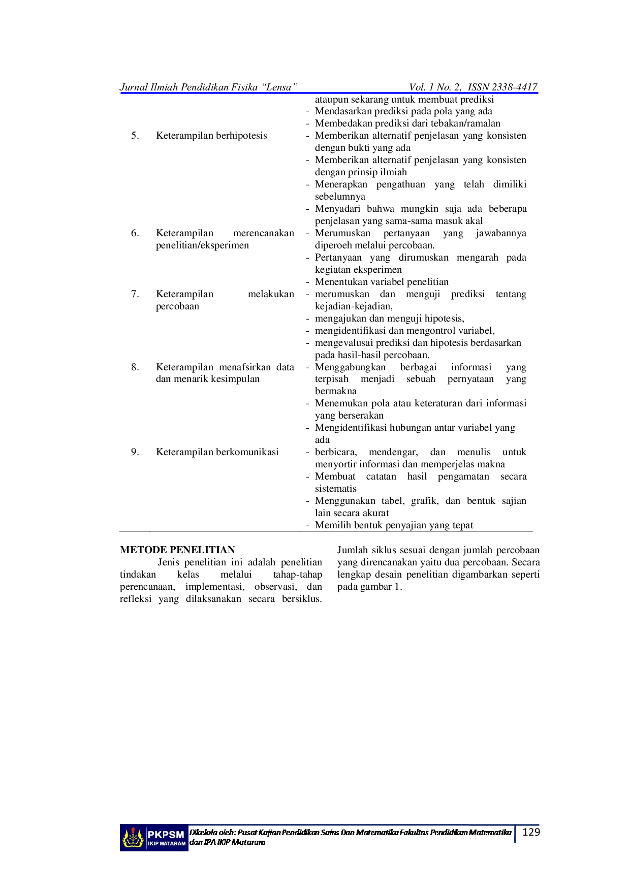 JURIS Meningkatkan Keterampilan Proses Sains Mahasiswa Melalui Pengembangan Program Pembelajaran Fisika Menggunakan Model Inkuiri