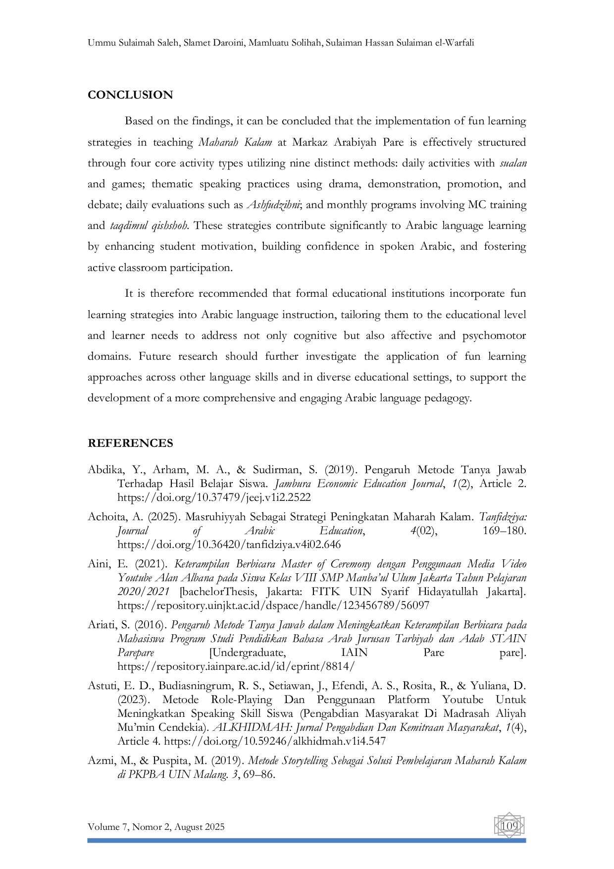 JURIS Fun Learning Strategy In Learning Maharah Kalam At Markaz Arabiyah