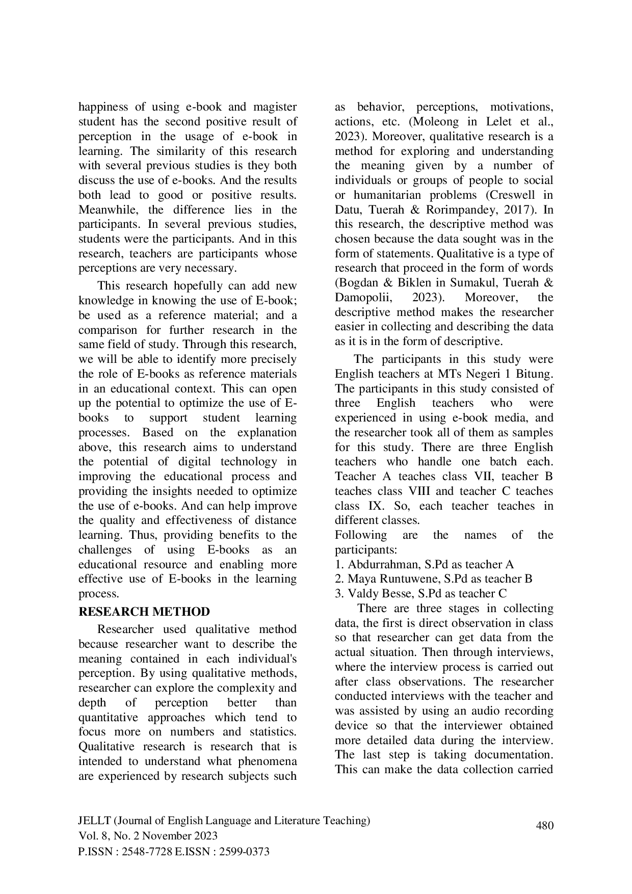 JURIS Teachers Perception Toward Using English E book at Moslem Based Secondary School