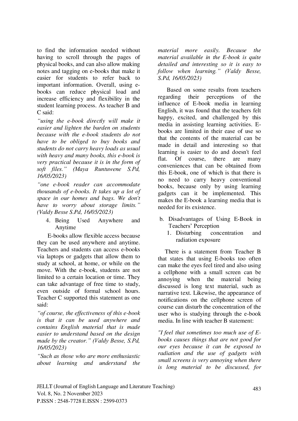 JURIS Teachers Perception Toward Using English E book at Moslem Based Secondary School