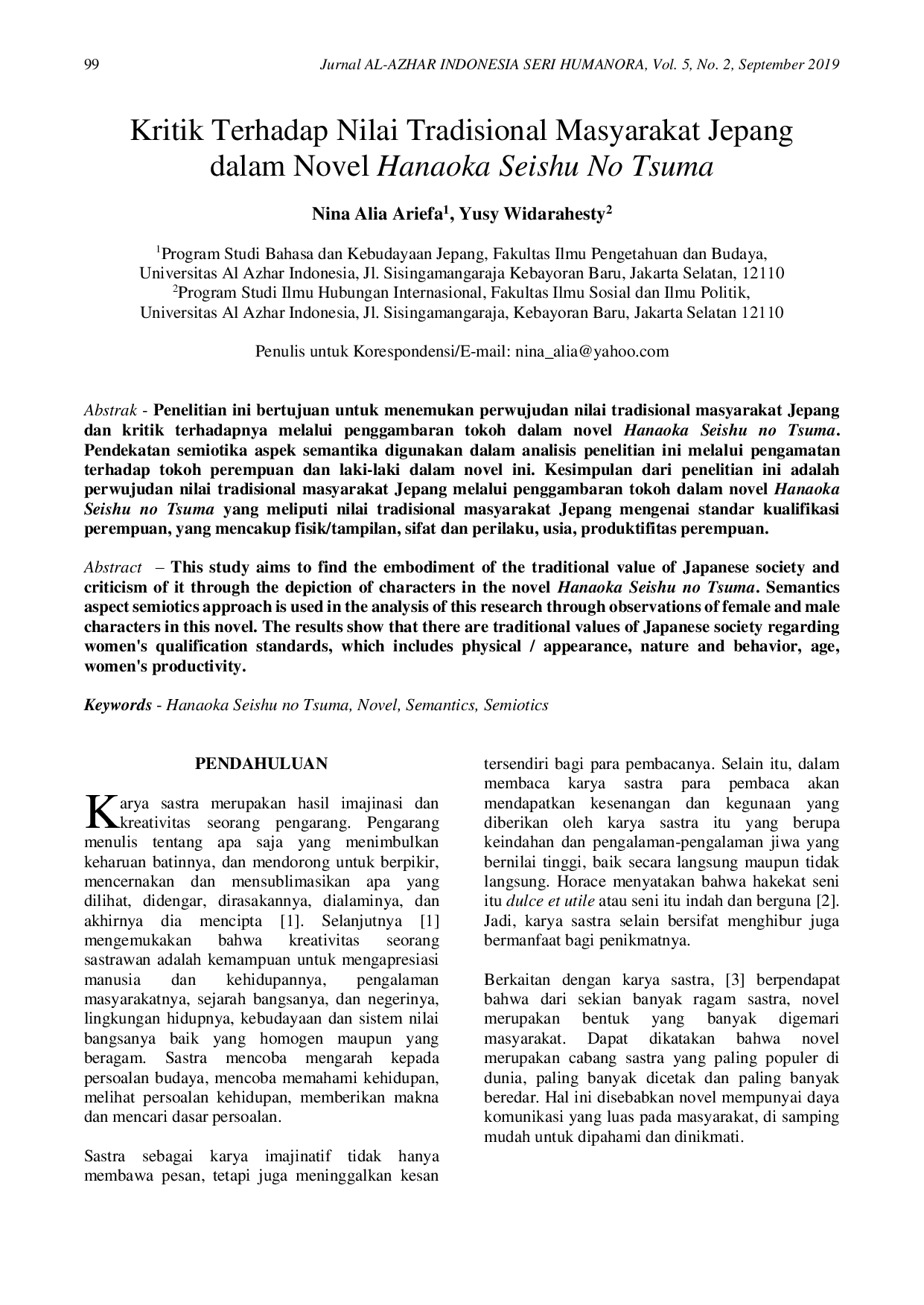 JURIS Kritik Terhadap Nilai Tradisional Masyarakat Jepang dalam Novel Hanaoka Seishu No Tsuma