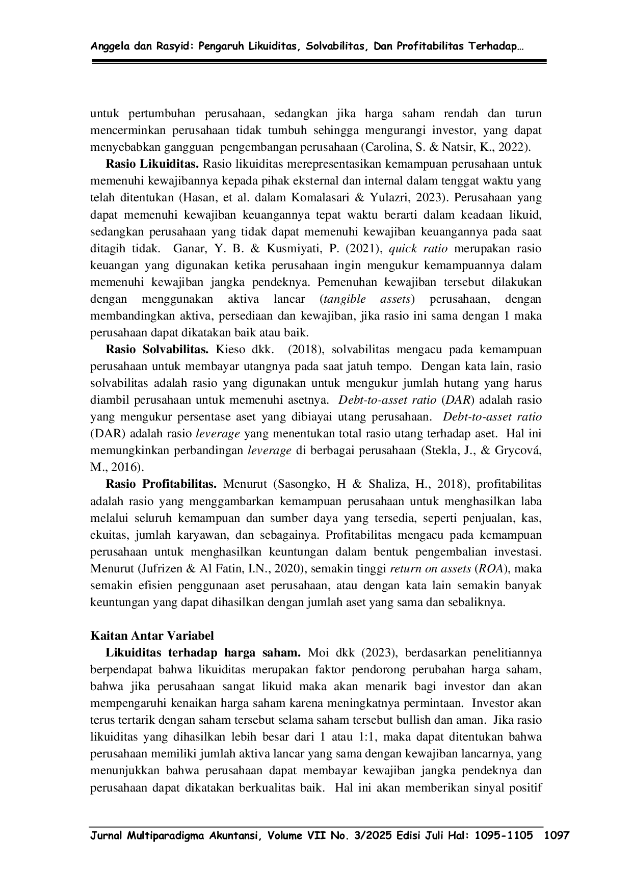 JURIS Pengaruh Likuiditas Solvabilitas Dan Profitabilitas Terhadap Harga Saham Pada Perusahaan Sektor Energi Yang Terdaftar Di Bei Periode 2020 2022