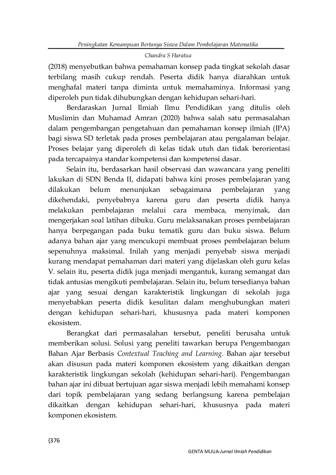 JURIS Pengembangan Bahan Ajar Berbasis Contextual Teaching and Learning Pada Pembelajaran Tematik Untuk Mengembangkan Pemahaman Konsep