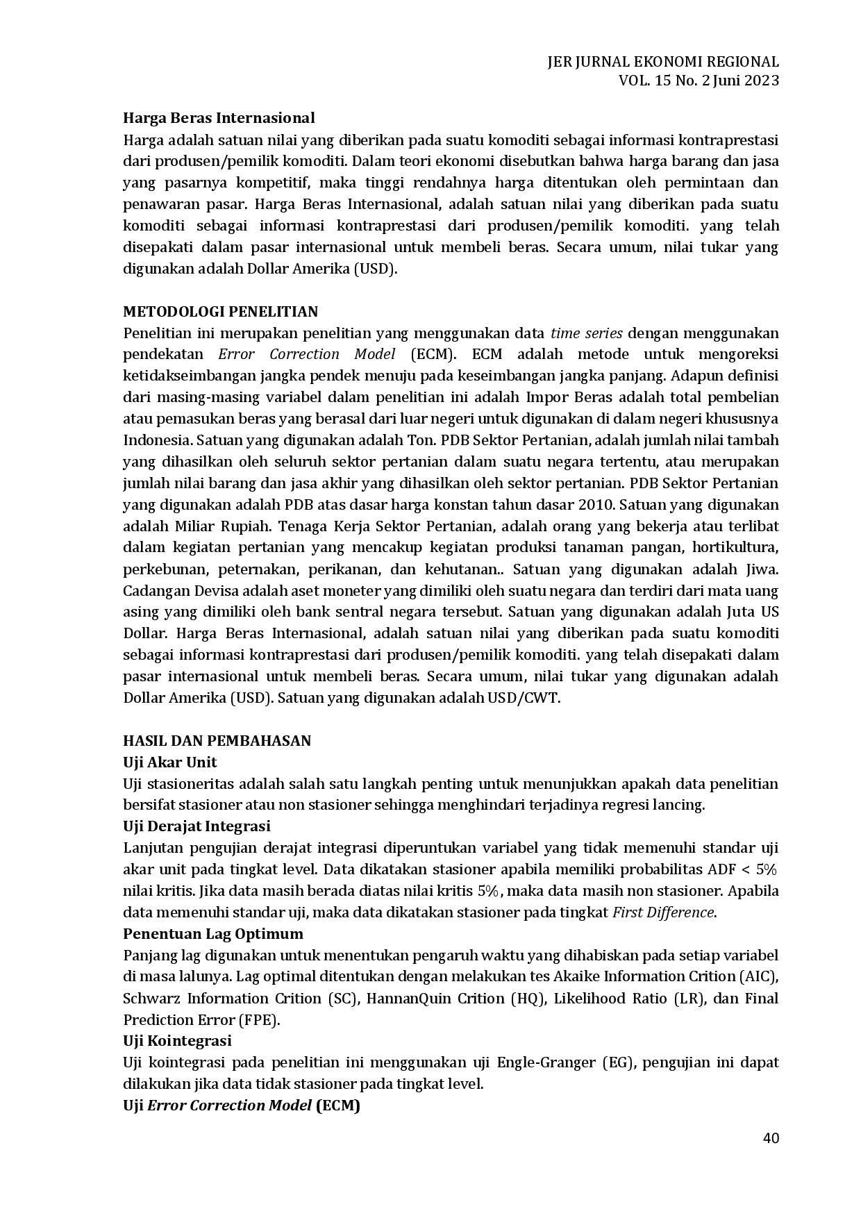 juris Analisis Pengaruh Pdb Sektor Pertanian Tenaga Kerja Sektor Pertanian Cadangan Devisa Dan Harga Beras Internasional Terhadap Impor Beras Di Indonesia Tahun 1990 2021