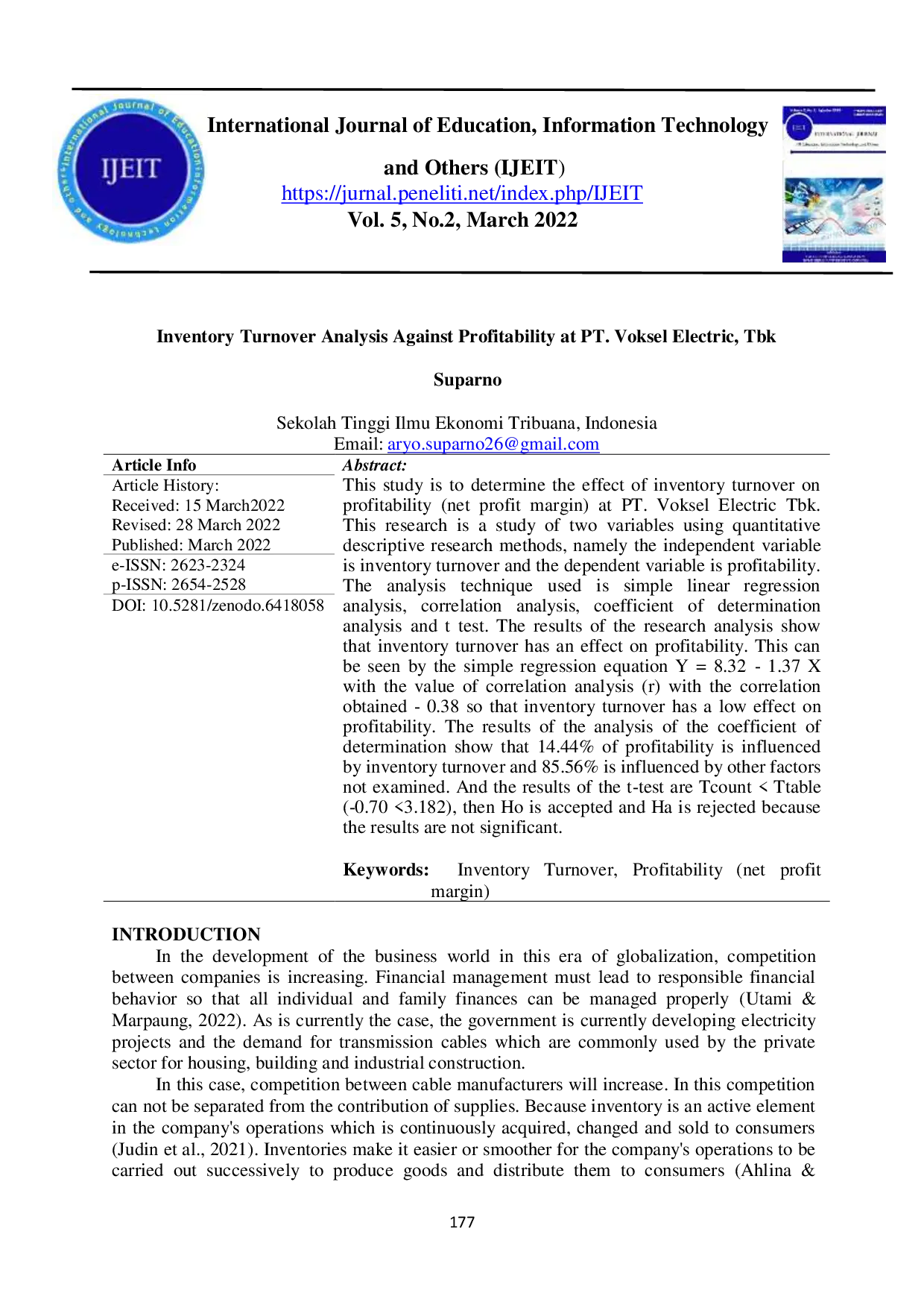 JURIS Inventory Turnover Analysis Against Profitability at Pt Voksel Electric Tbk