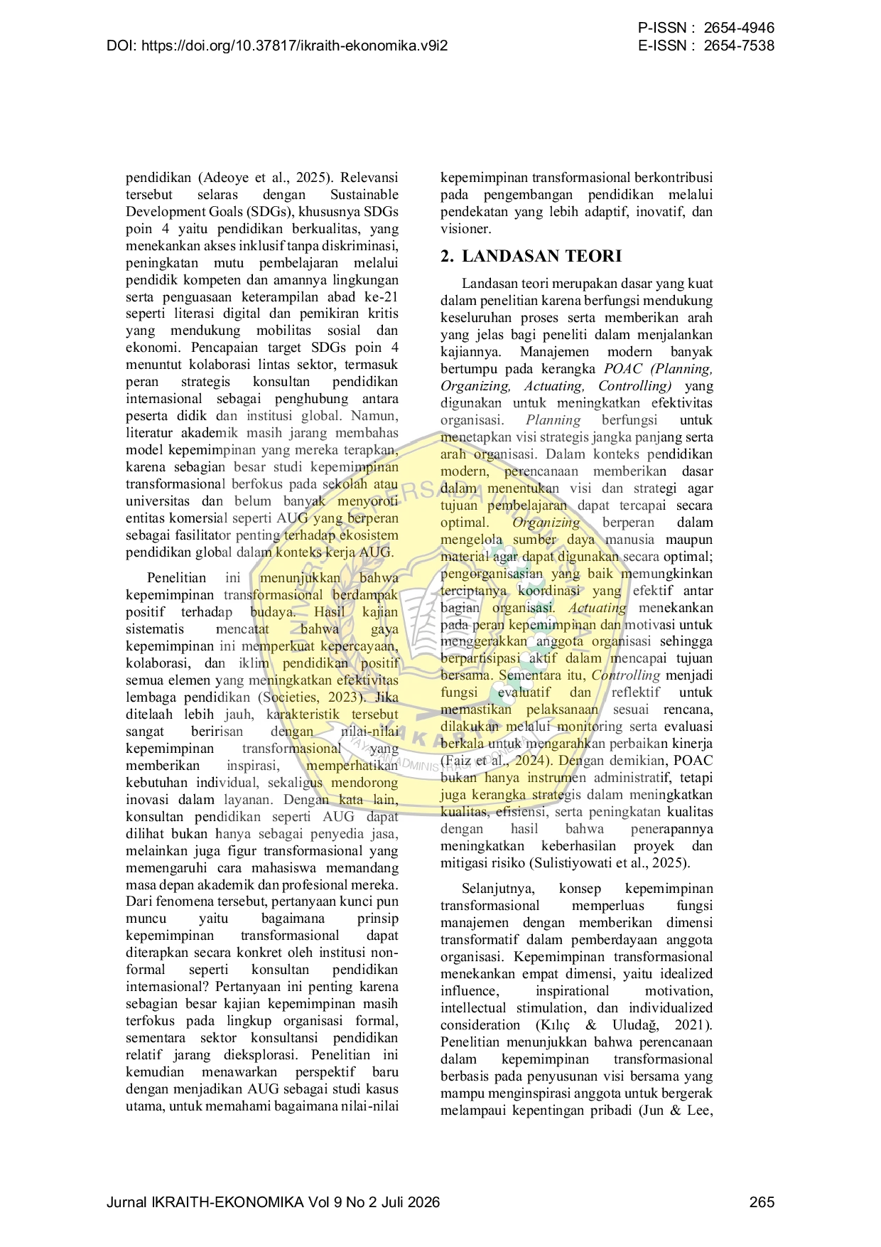 JURIS Eksplorasi Peran Kepemimpinan Transformasional dalam Mendukung Pengembangan Pendidikan Studi Kasus AUG sebagai Konsultan Pendidikan