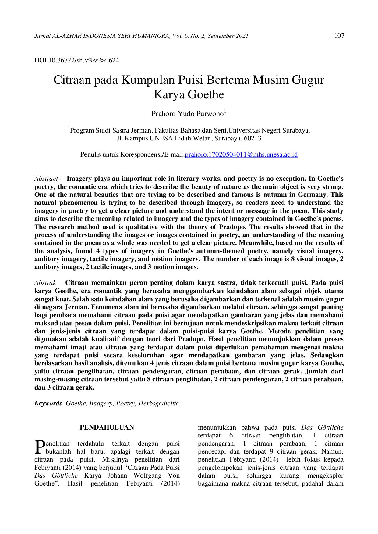JURIS Citraan pada Kumpulan Puisi Bertema Musim Gugur Karya Goethe