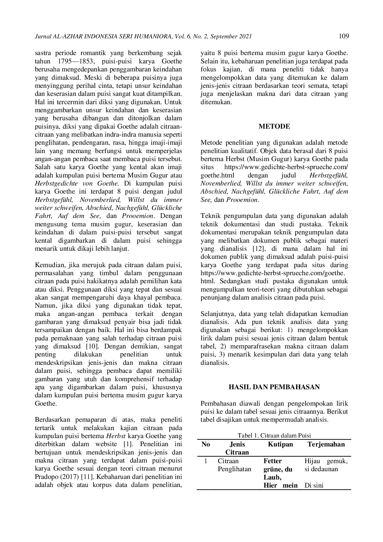 JURIS Citraan pada Kumpulan Puisi Bertema Musim Gugur Karya Goethe