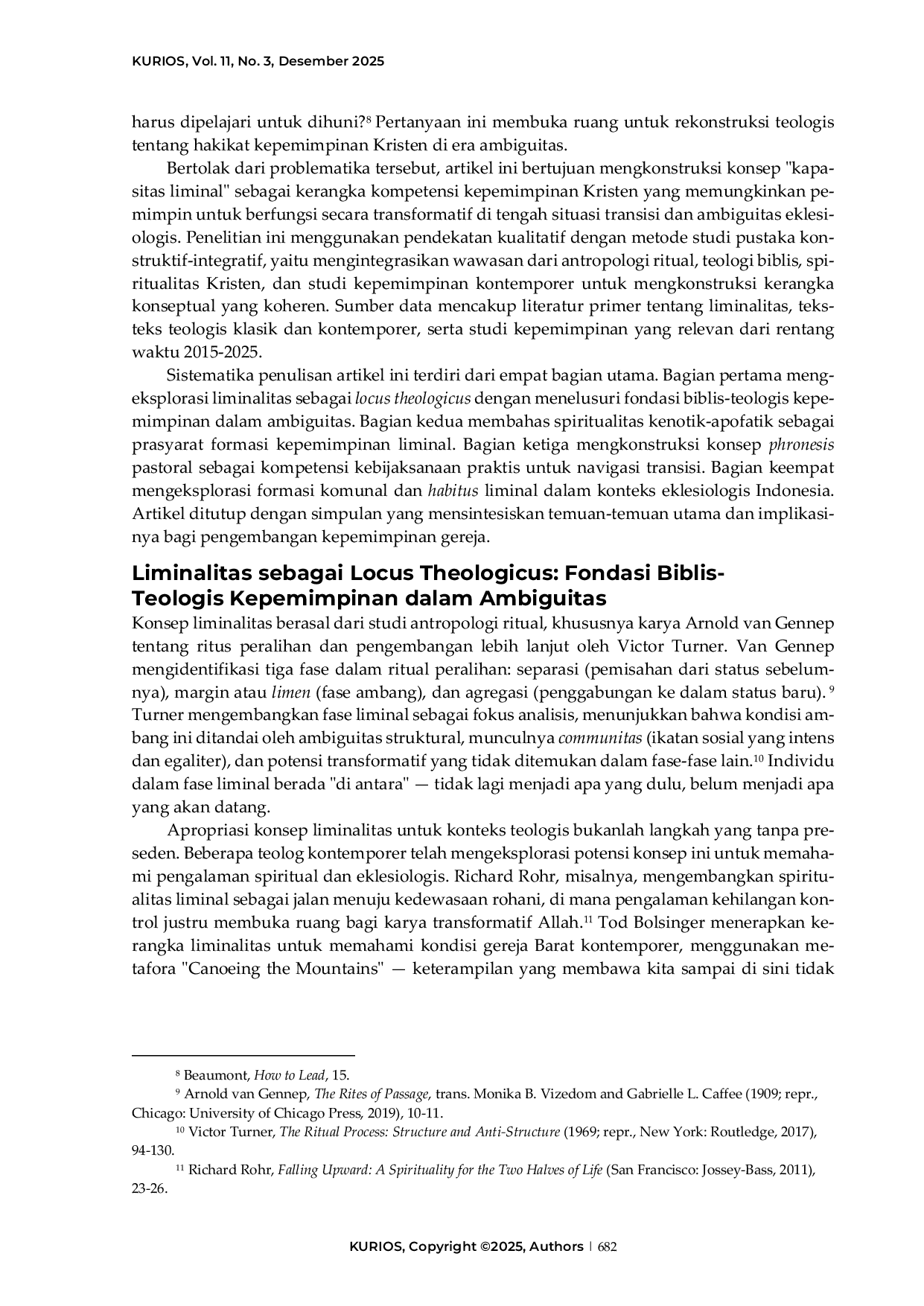 JURIS Kapasitas liminal Kompetensi kepemimpinan Kristen dalam menavigasi ambiguitas dan transisi eklesiologis
