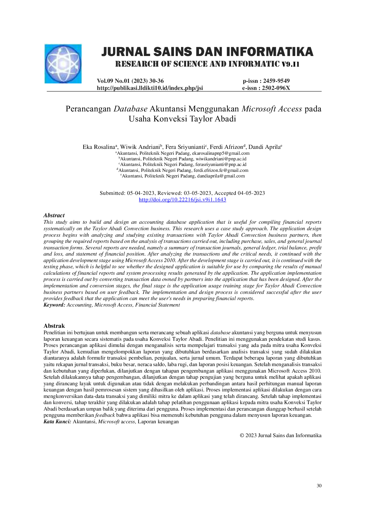 JURIS Perancangan Database Akuntansi Menggunakan Microsoft Access pada Usaha Konveksi Taylor Abadi