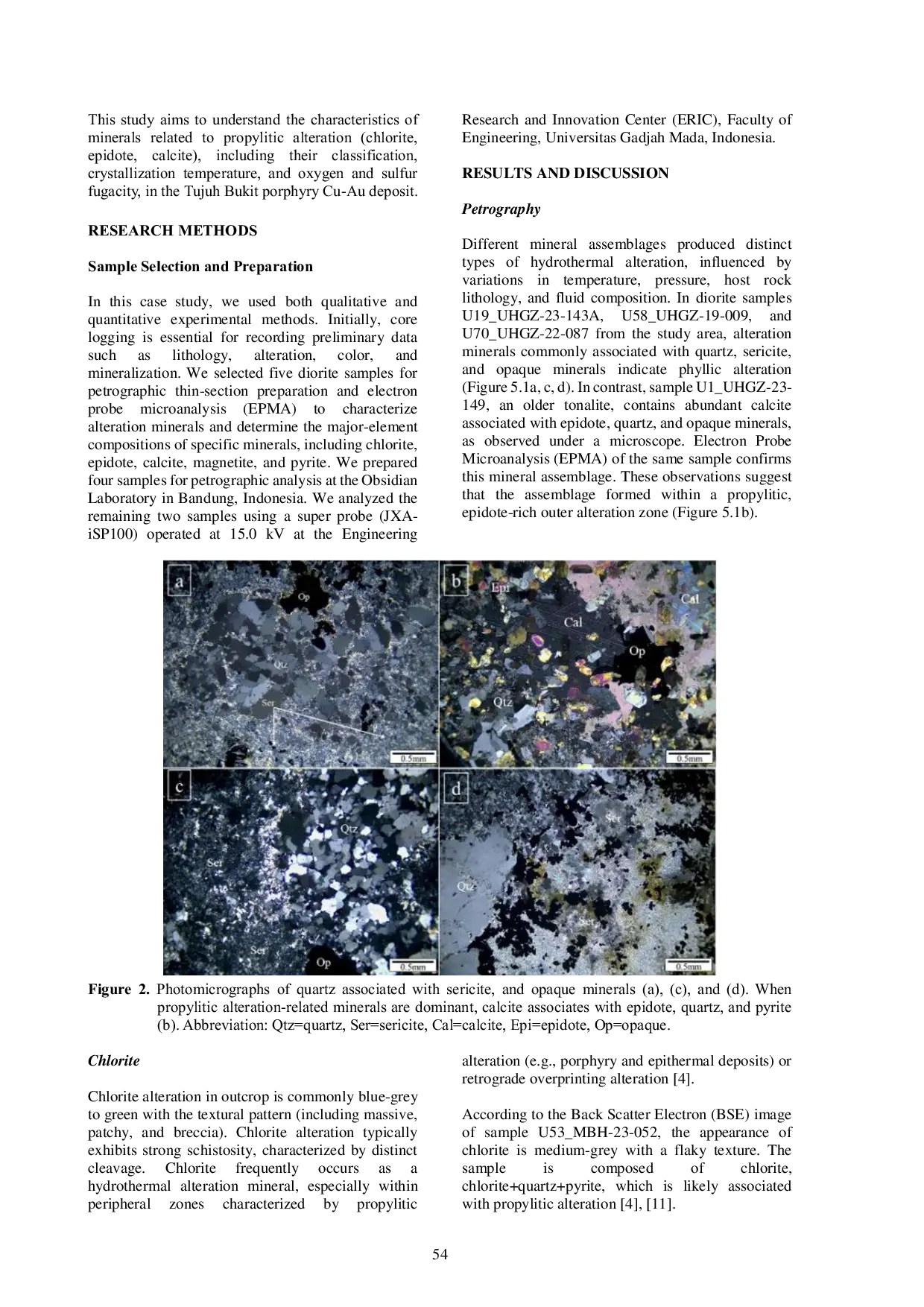 JURIS Mineralogy And Chlorite Chemistry Constraints On The Formation Condition Of Propylitic Alteration In The Tujuh Bukit Porphyry Deposit East Java Indonesia