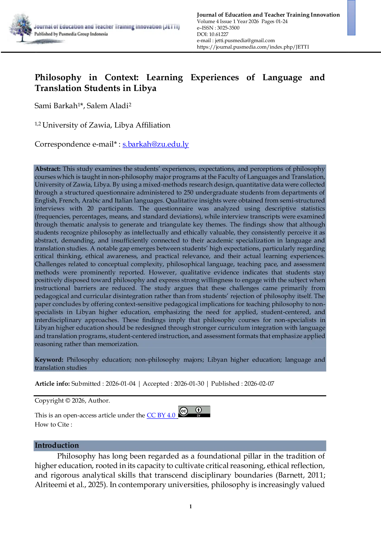 JURIS Philosophy In Context Learning Experiences Of Language And Translation Students In Libya