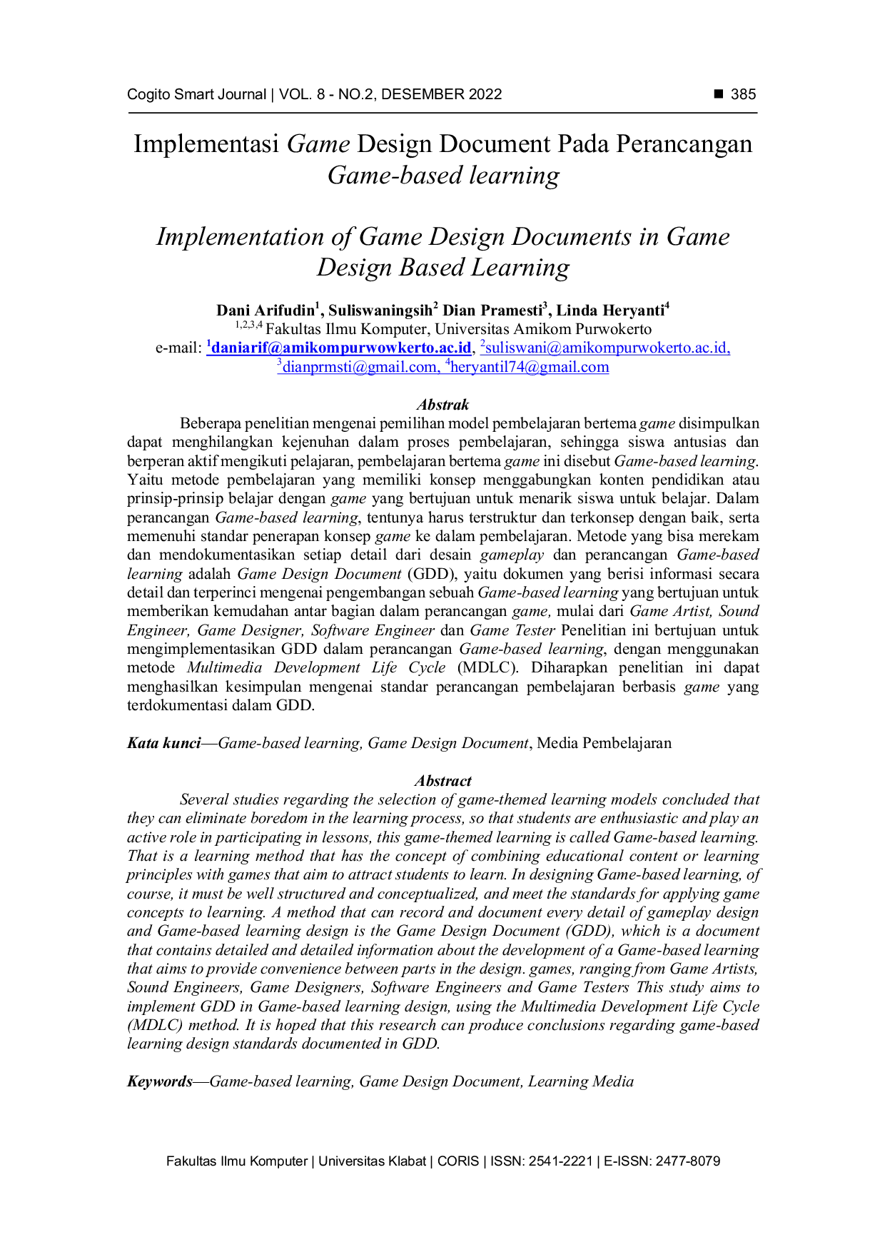 JURIS Implementasi Game Design Document Pada Perancangan Game Based Learning