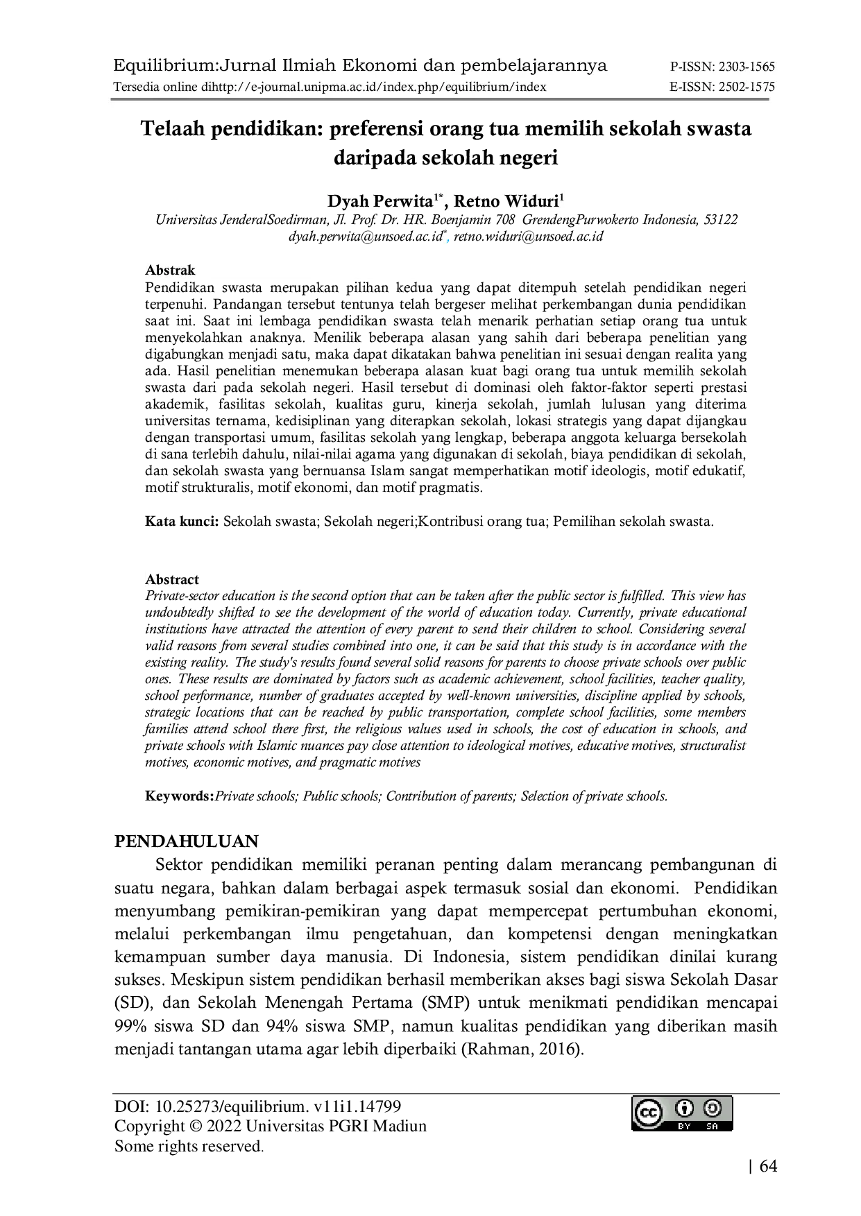 JURIS Telaah pendidikan preferensi orang tua memilih sekolah swasta daripada sekolah negeri