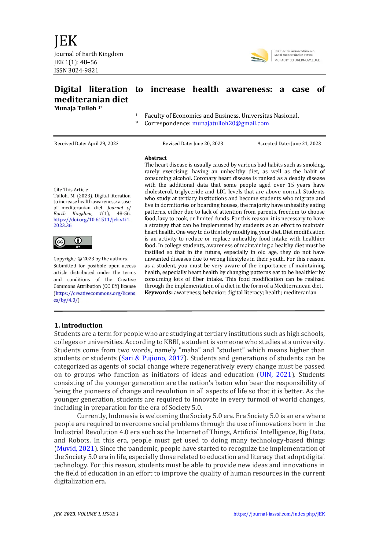 JURIS Digital literation to increase health awareness a case of mediteranian diet