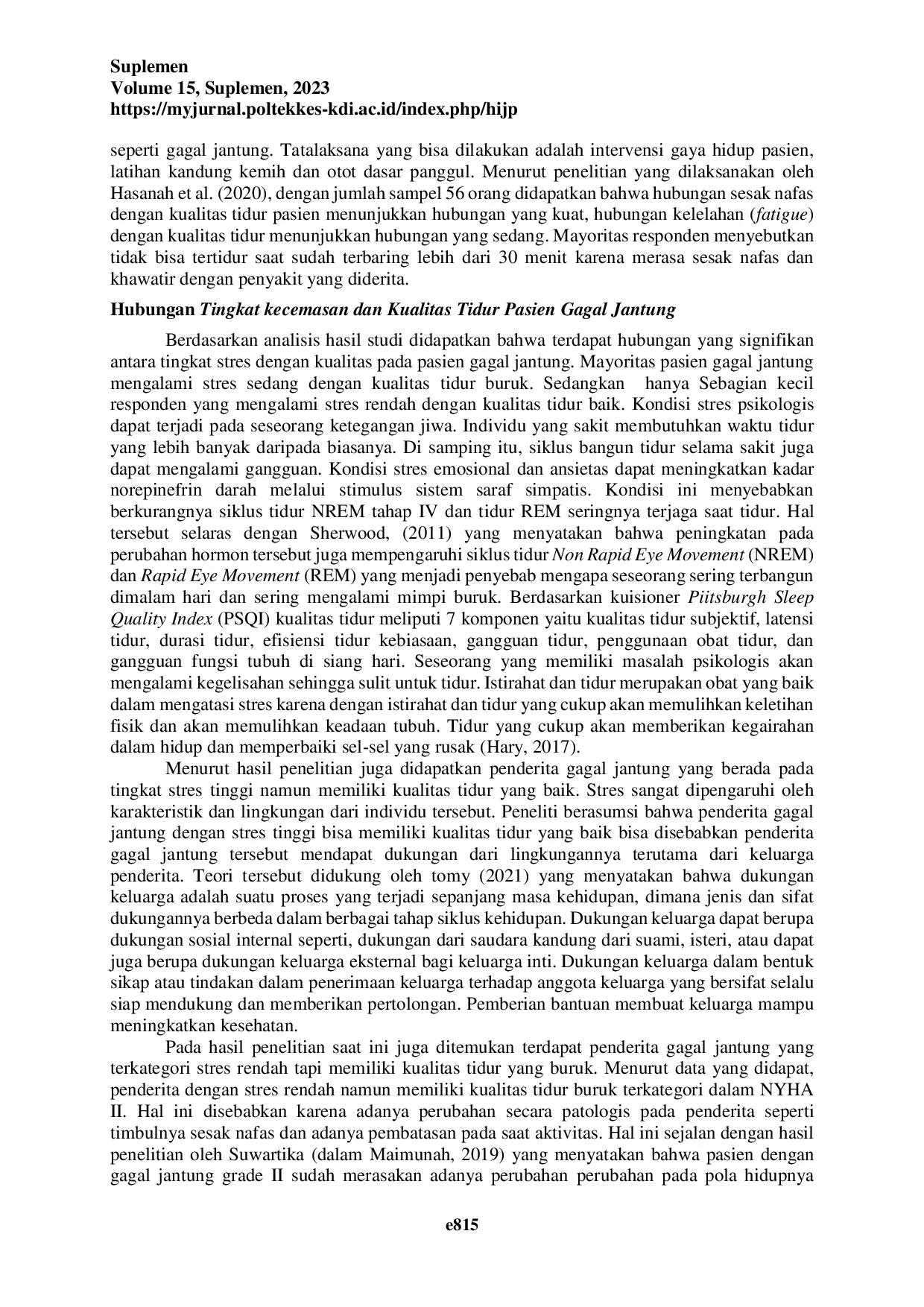 JURIS Hubungan Tingkat Stres Dengan Kualitas Tidur Pada Pasien Gagal Jantung