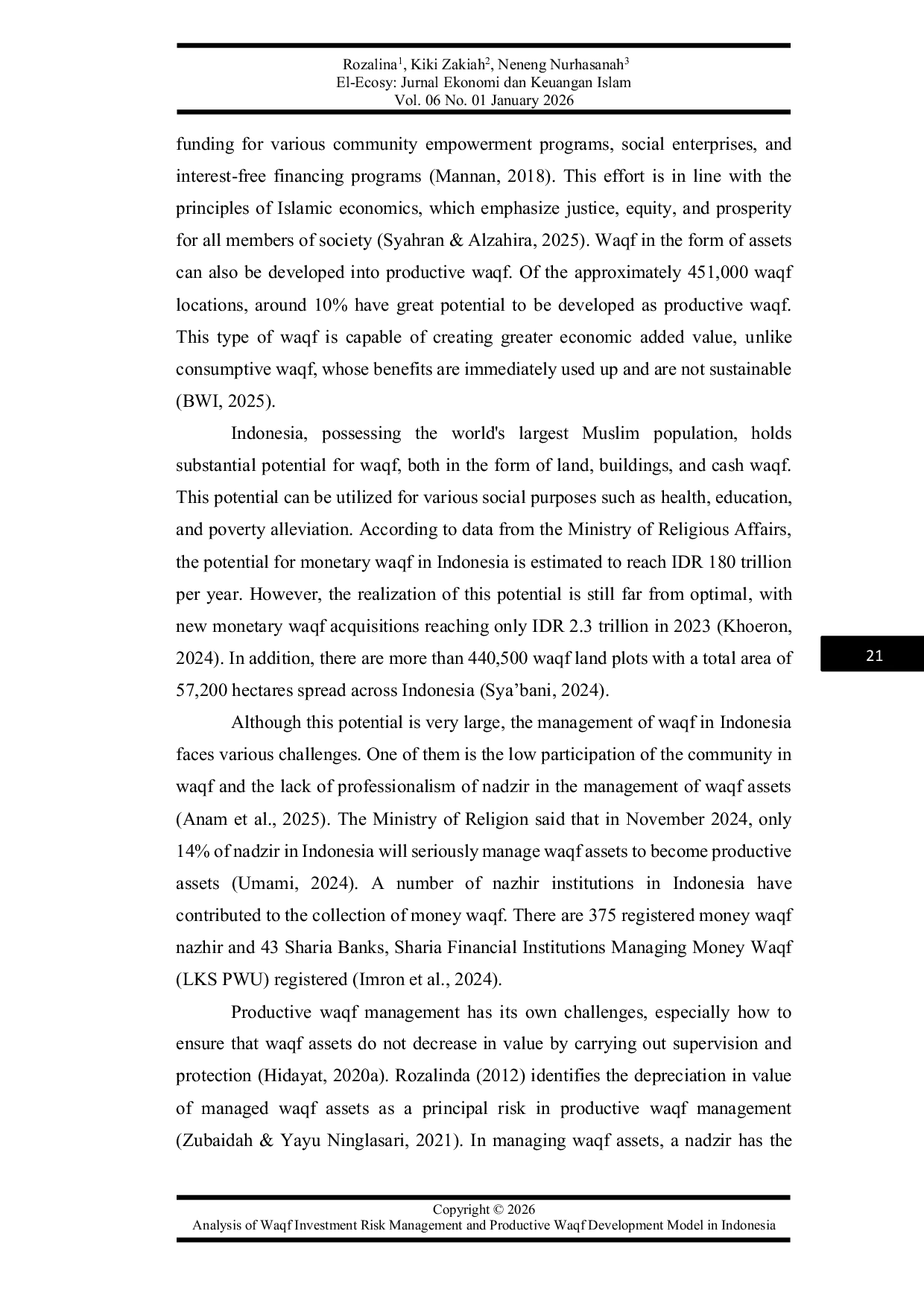 JURIS Analysis of Waqf Investment Risk Management and Productive Waqf Development Model in Indonesia