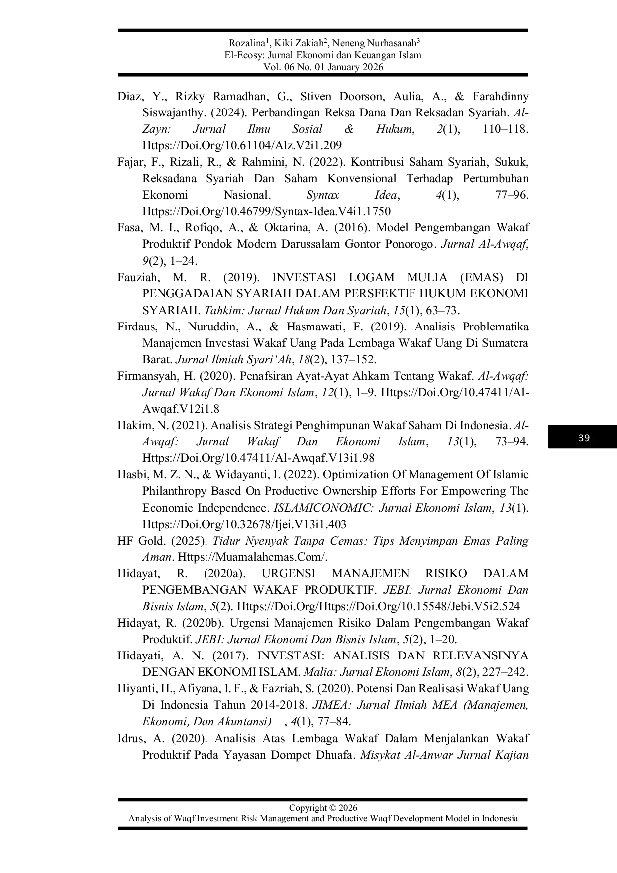 JURIS Analysis of Waqf Investment Risk Management and Productive Waqf Development Model in Indonesia